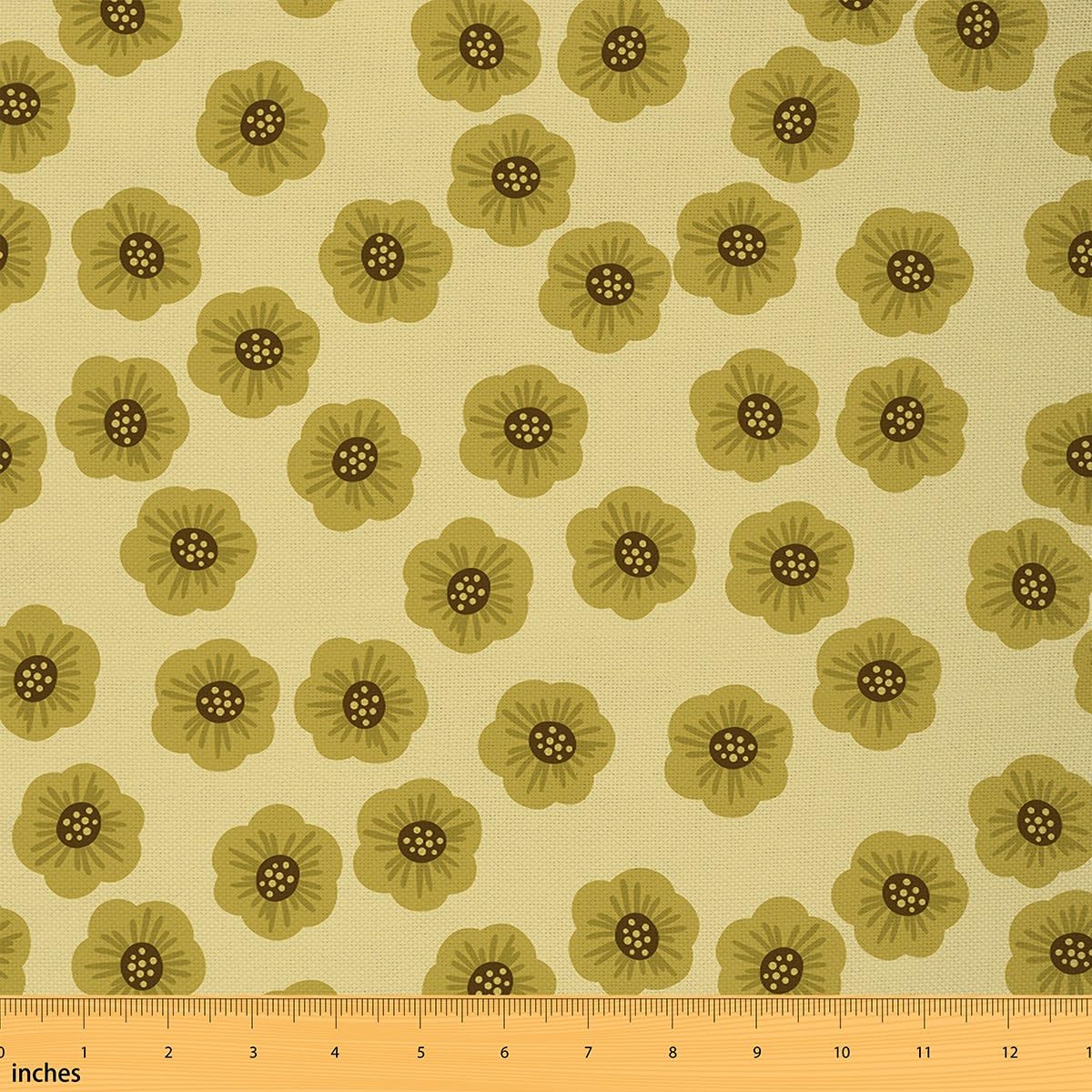 Retro Flowers Fabric by The Yard,Rustic Style Botanical Leaves Indoor Outdoor Fabric for Chairs,Farmfouse Decor Floral Petal Waterproof Outdoor Fabric,Olive Green Sewing Supplies,2 Yards