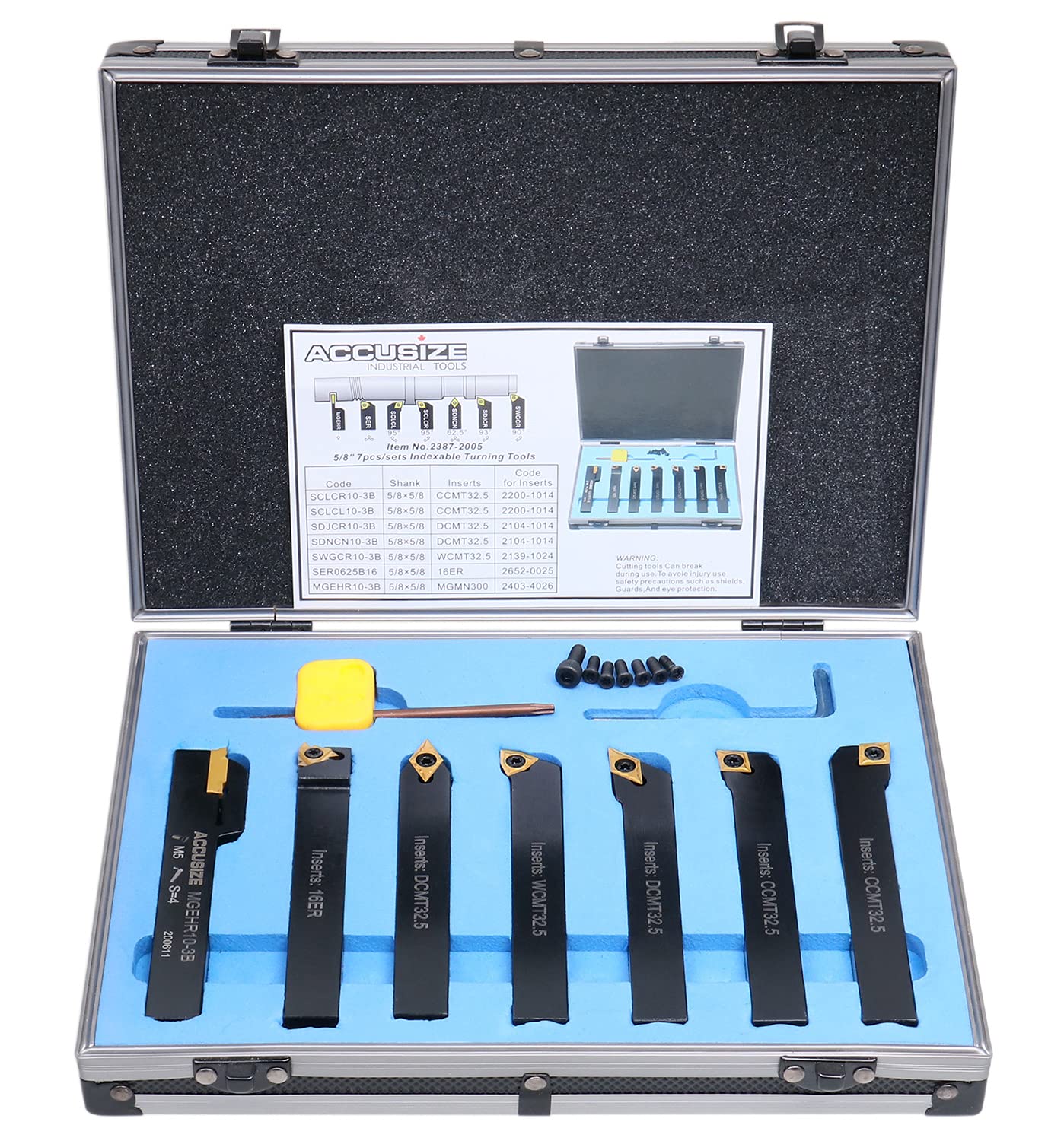 Accusize Industrial Tools 5/8'' Shank 7 Pc Indexable Carbide Turning