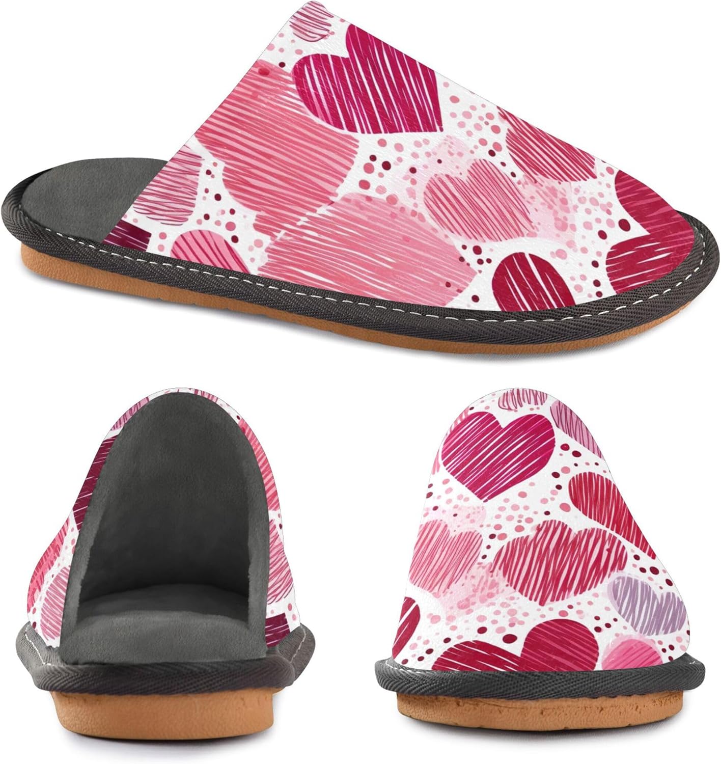 Valentine's Heart House Slippers – Cozy Fuzzy Slippers for Guests, Washable & Disposable, Perfect for Shoeless Home, Spa & Hotel Use A111027