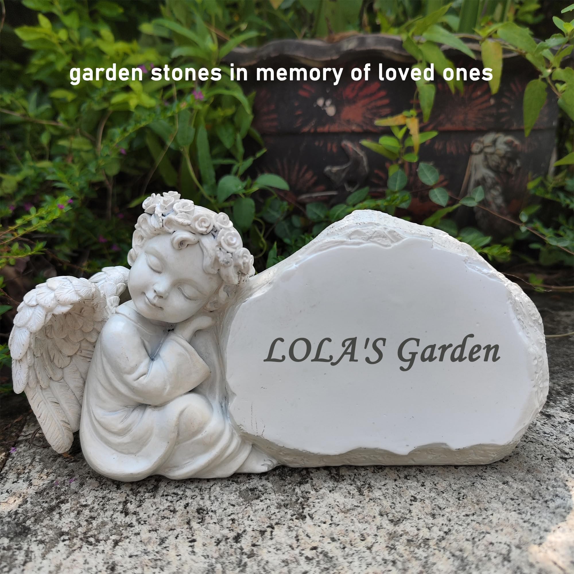 Pietre commemorative da giardino con angelo inciso con qualsiasi messaggio – Personalizzato Memorial Grave Markers Cimitero Pietre commemorative placche con statua di angelo, regali simbolici