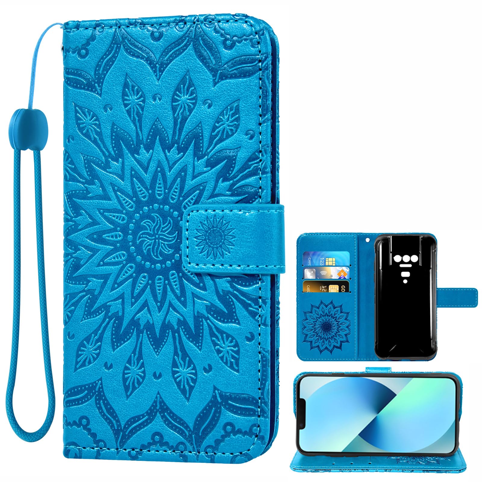 AuotuPU Leather Flip Case with Camera Protection Wallet Mobile Phone Case Cover for CUBOT Kingkong Power/CUBOT Kingkong 8 Smartphone (Blue with Flower Pattern)
