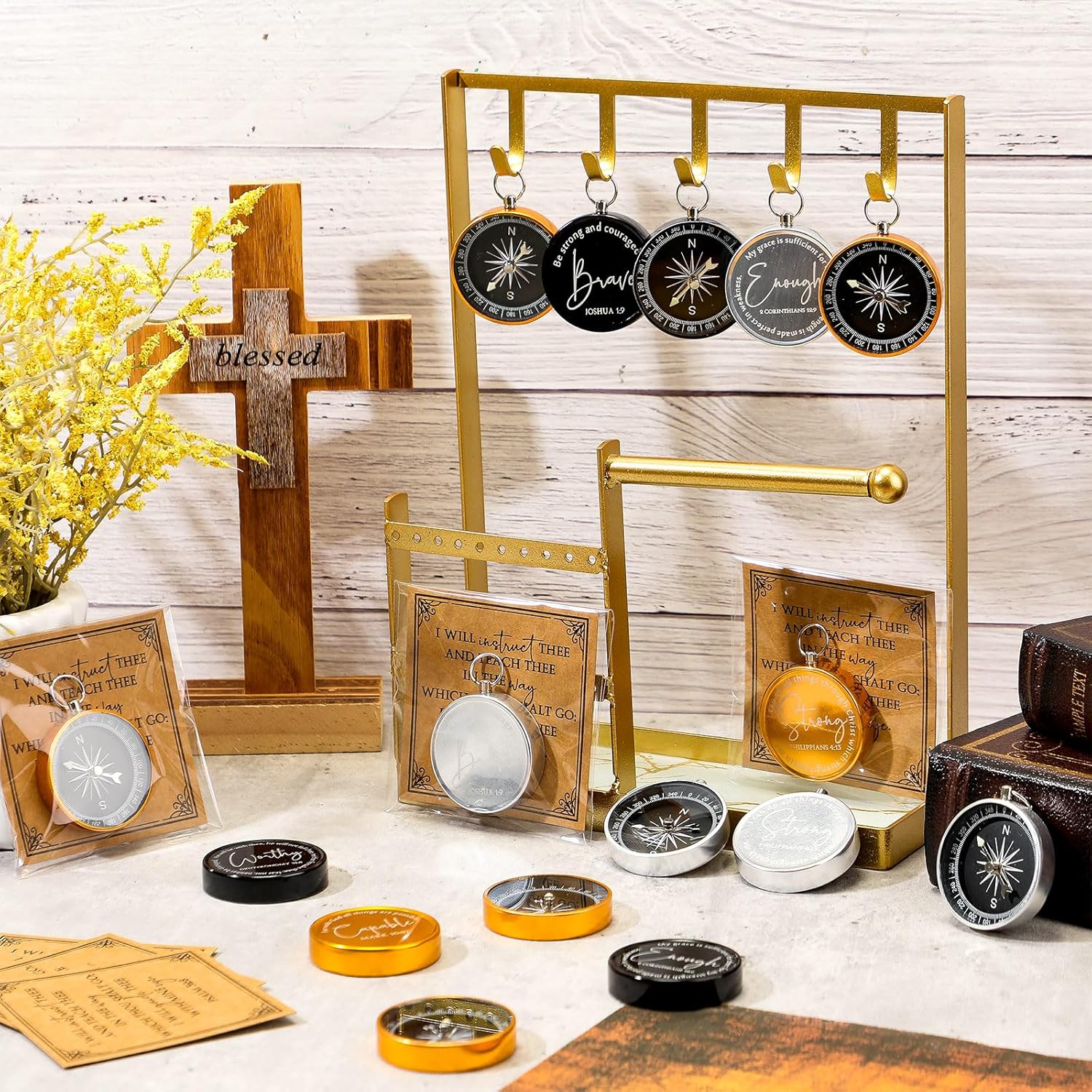 Kingdder 36 Sets Christian Compass Gifts for Men Bulk Baptism First Communion Favors Confirmation Cards Bible Verse Compass Religious Gift for Men Women, Pastor, Church, Graduation