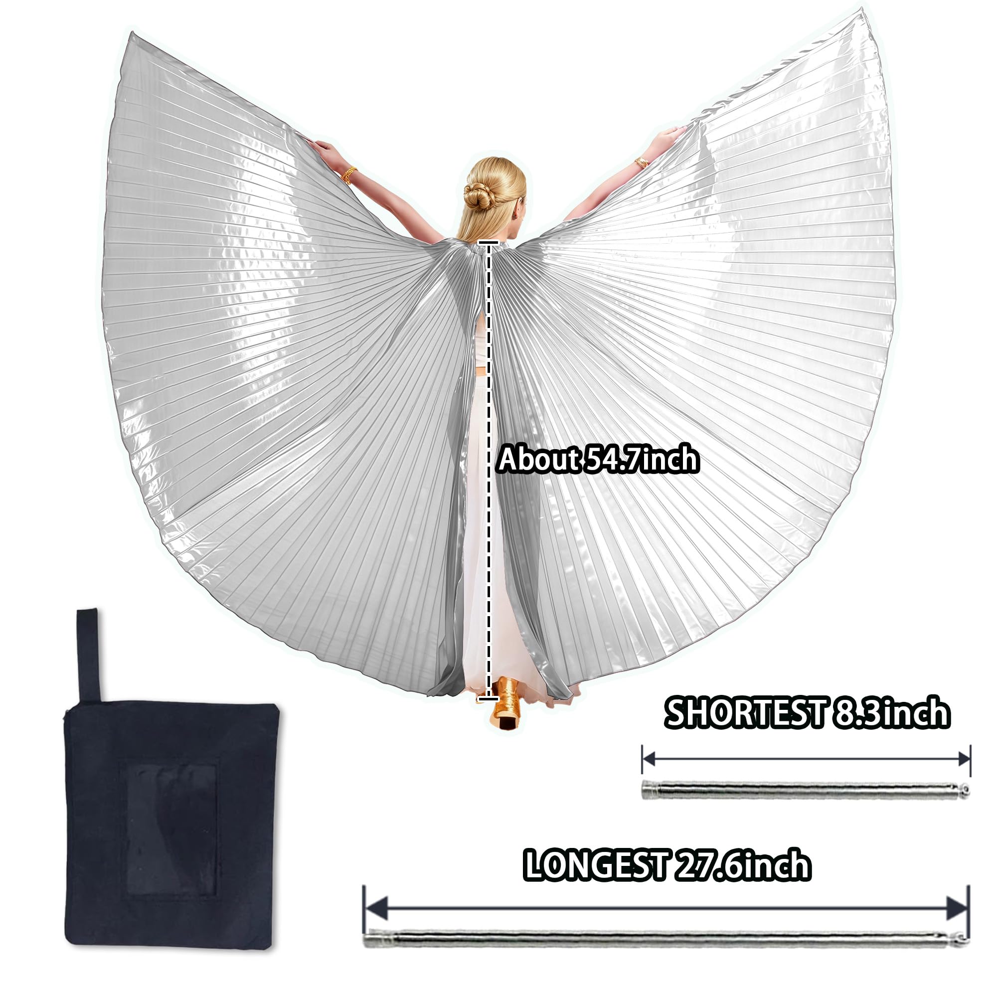 MUNAFIE Unisex Isis Flügel für Erwachsene Bauchtanz Flügel Umhang mit Stöcke Halloween Bauchtanz Kostüm Damen für Karneval Cosplay Tanzen