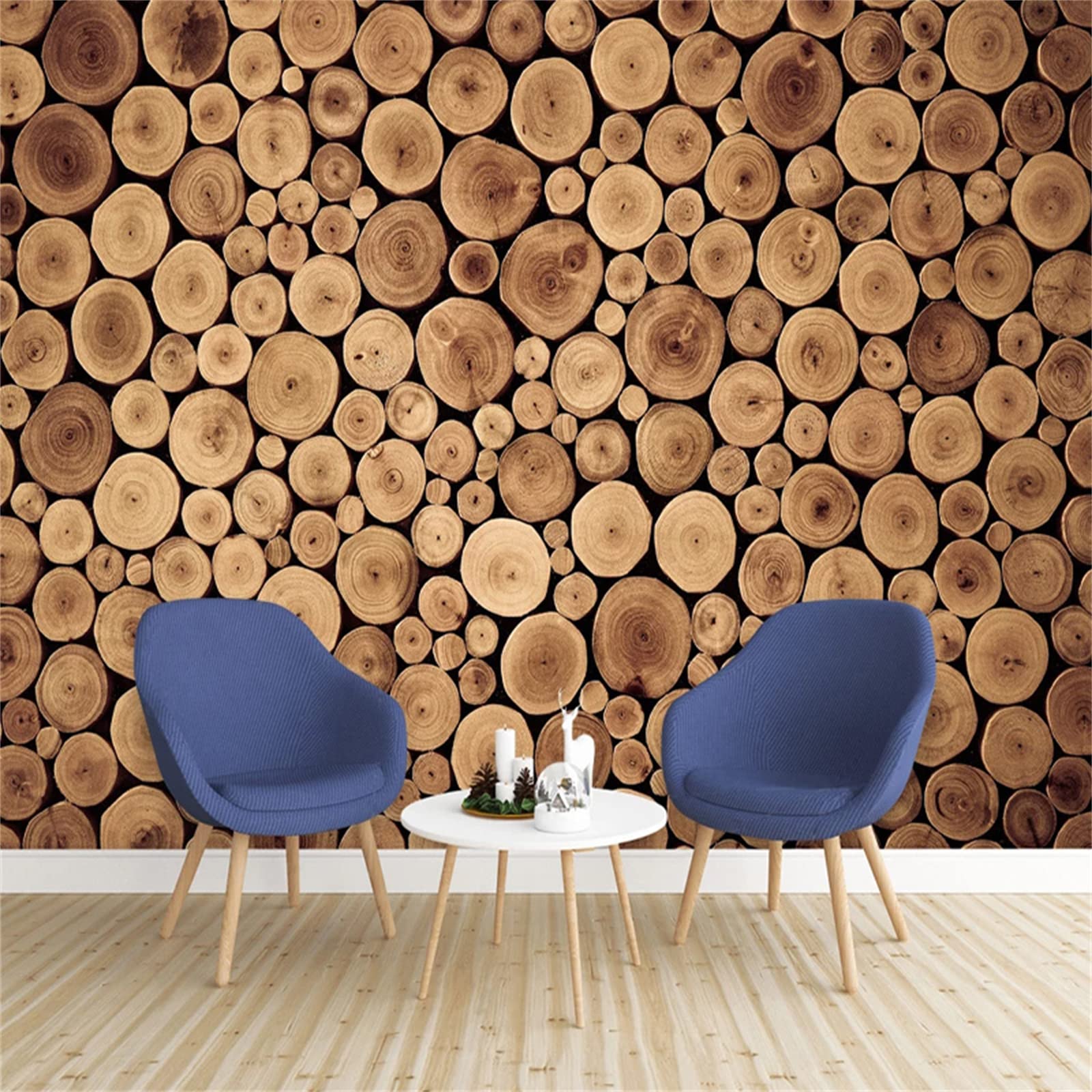 European Style Log Wood Annual Ring Wall Murals, Retro Nostalgic 3D Mural Wallpaper, Wall Stickers Decals Durable Easy Care Apply to Living Room Study Restaurant（177.16"W x 120"H ）