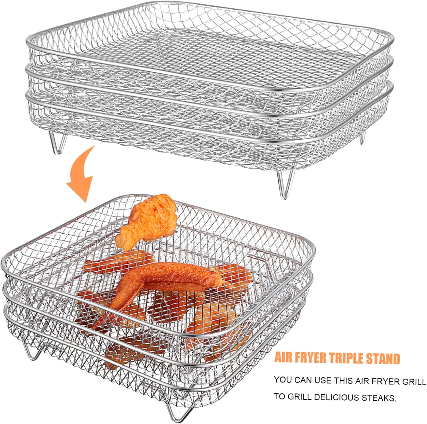 3 Pcs Stackable Stainless Steel Air Fryer Dehydrator Racks