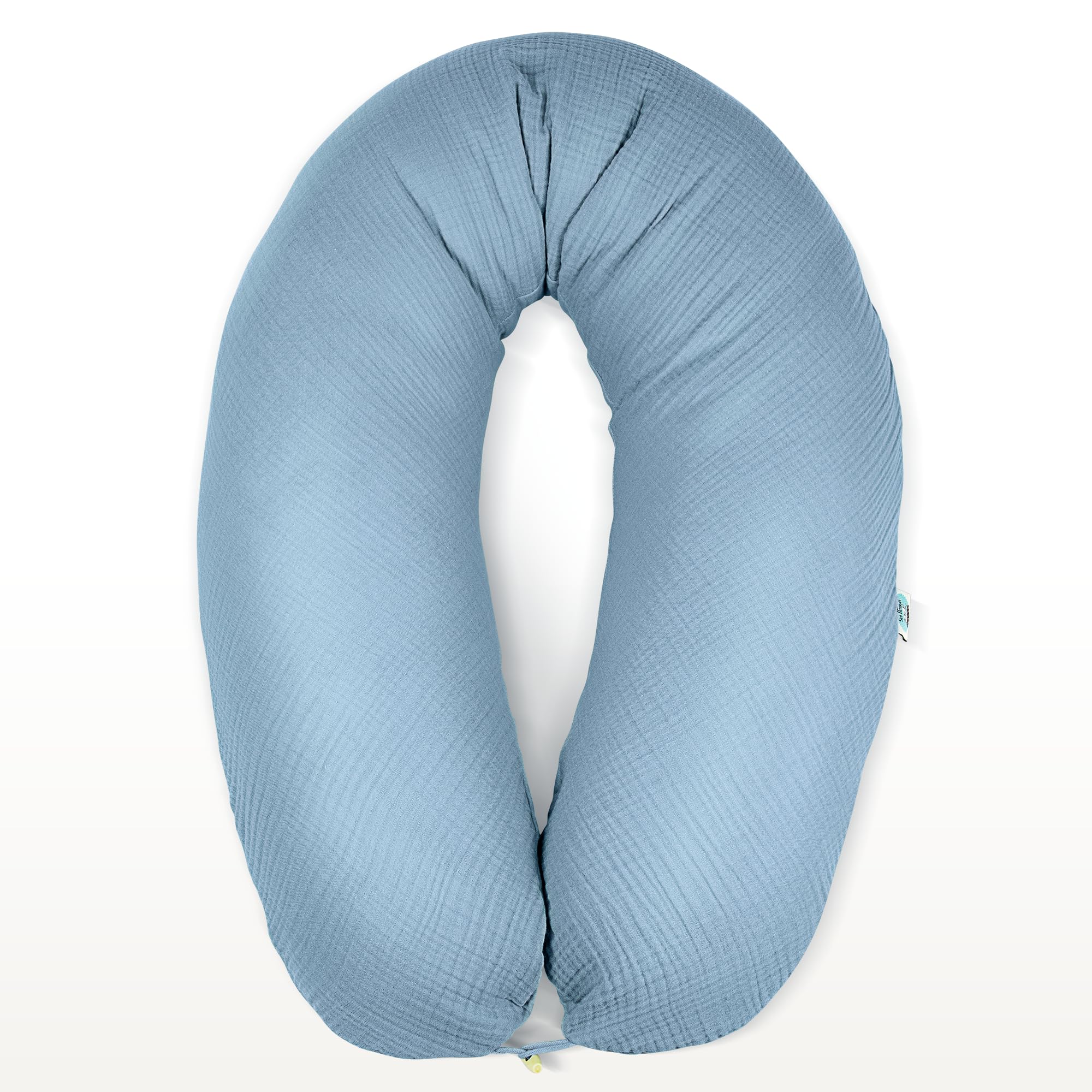 sei Design Stillkissen Mikroperlen XXL Lagerungskissen Schwangerschaftskissen Seitenschläferkissen 190x35 cm groß (Bezug Musselin Denim, Füllung EPS Mikroperlen)