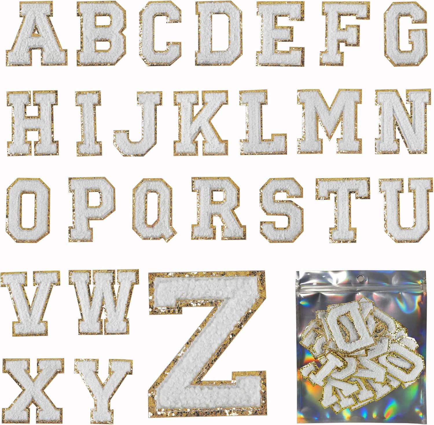 26 PCS White Chenille Letter Patches for Clothes, Varsity