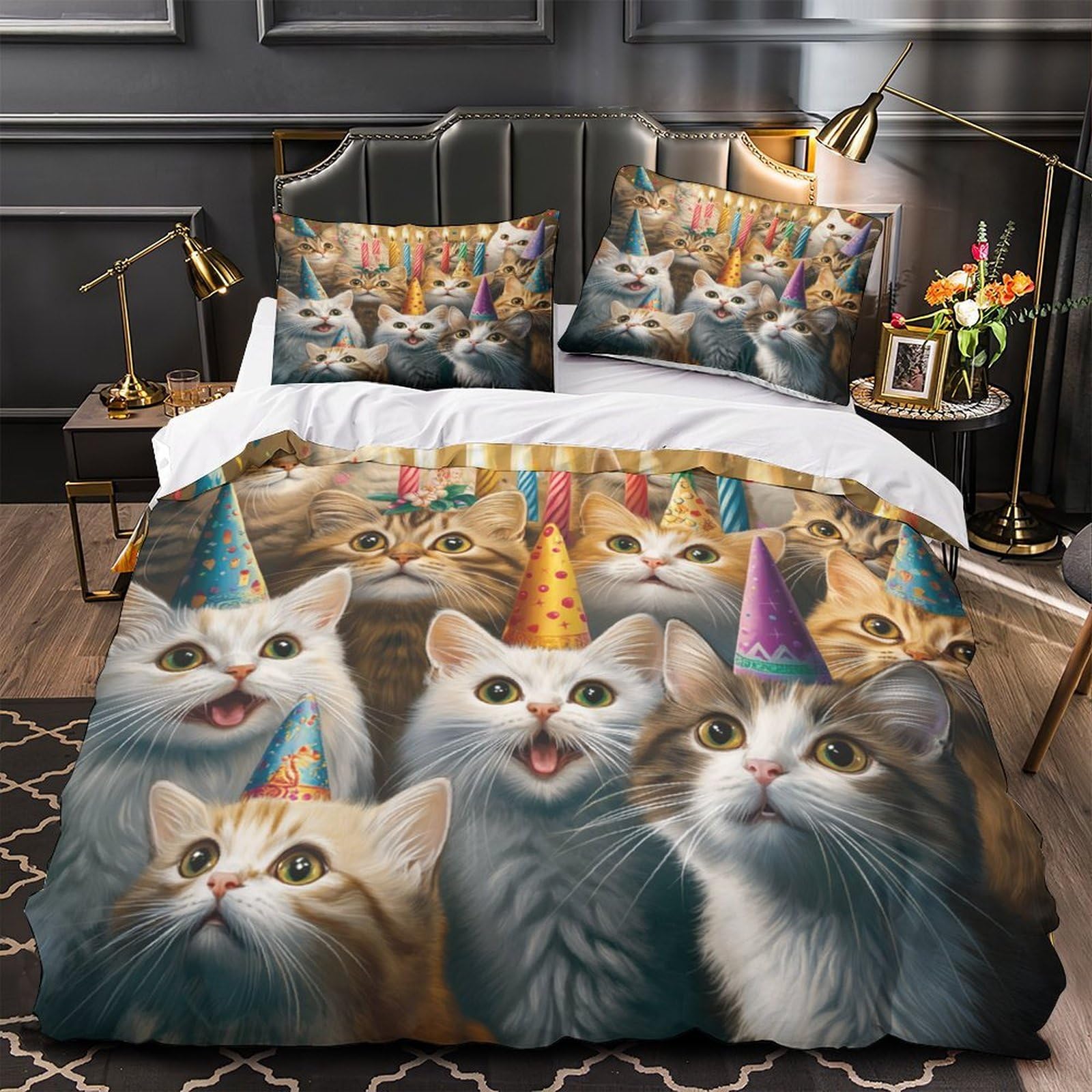 Housse de couette chat anti-tache en microfibre légère imprimée 3D