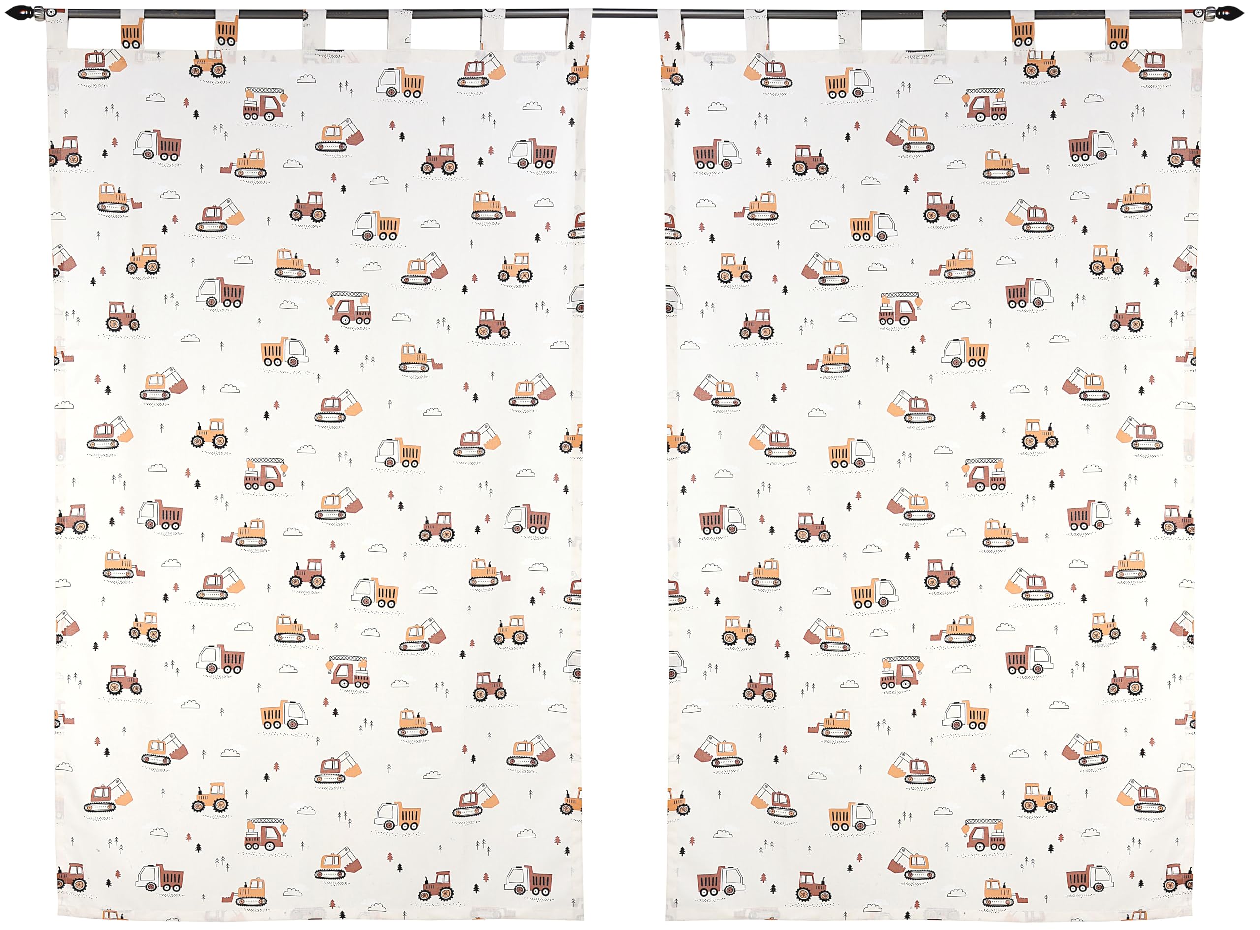 TupTam Kinderzimmer Vorhänge Baby Gardinen mit Schleifen 2er Set, Farbe: Baufahrzeuge/Bagger/Beige, Größe: ca. 155x95 cm