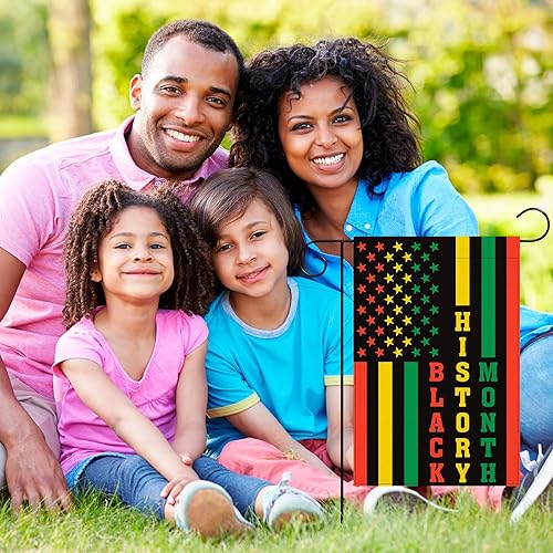 Miniatura 4 de Bandera de jardín del mes de la historia negra de 12 x 18 pulgadas, decoración de doble cara vertical panafricana a rayas con estrellas impresas