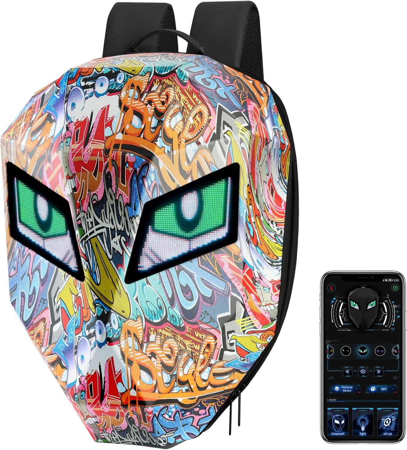 DABASHAN Motorcycle Backpacks for Men, LED Motorcycle Backpack With Full Color Screen, Large Capacity Laptop Backpack, Hard Shell Waterproof Helmet Bag (Graffiti)