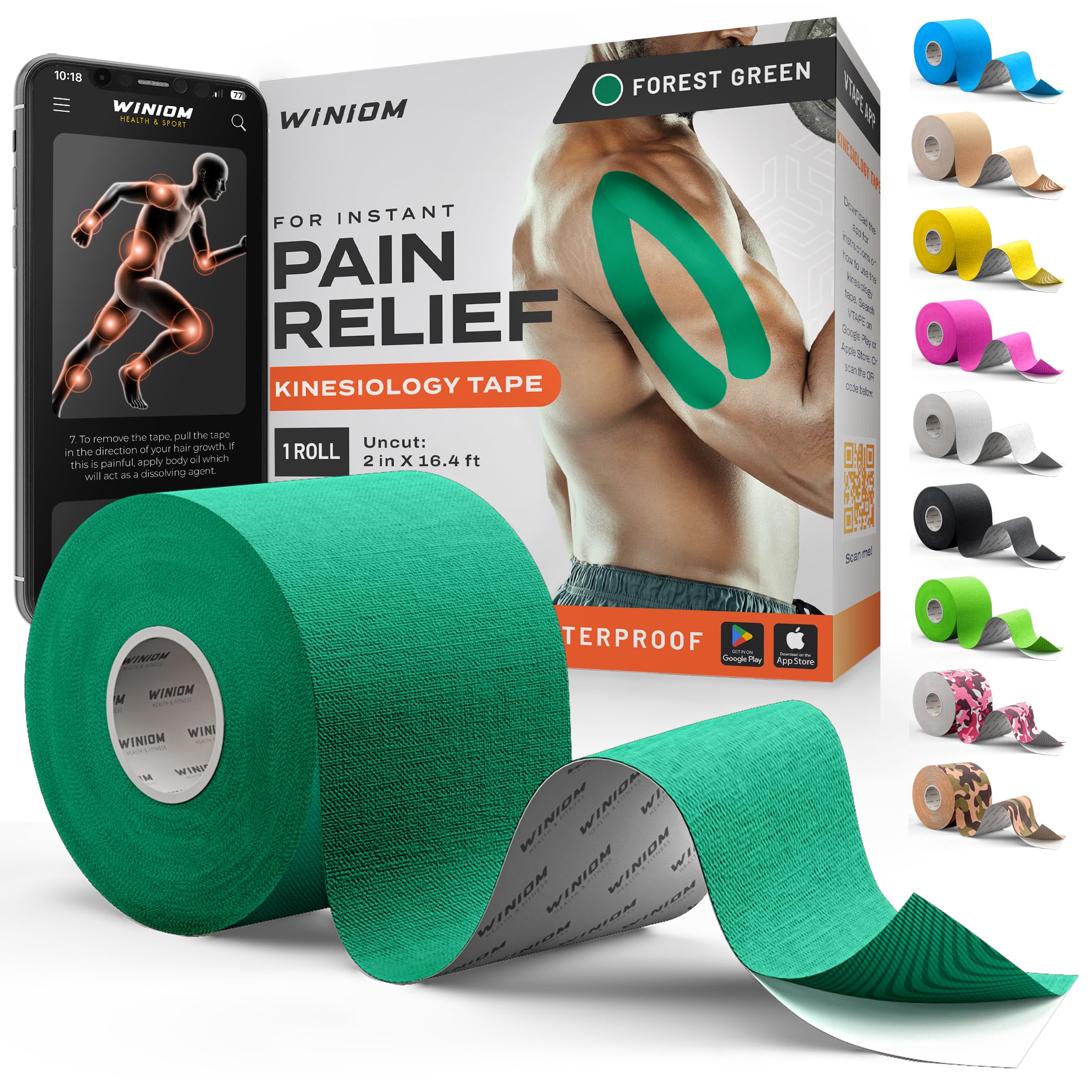 Kinesiology Tape - Waterproof Athletic Tape, Uncut Roll 2"x16.4ft