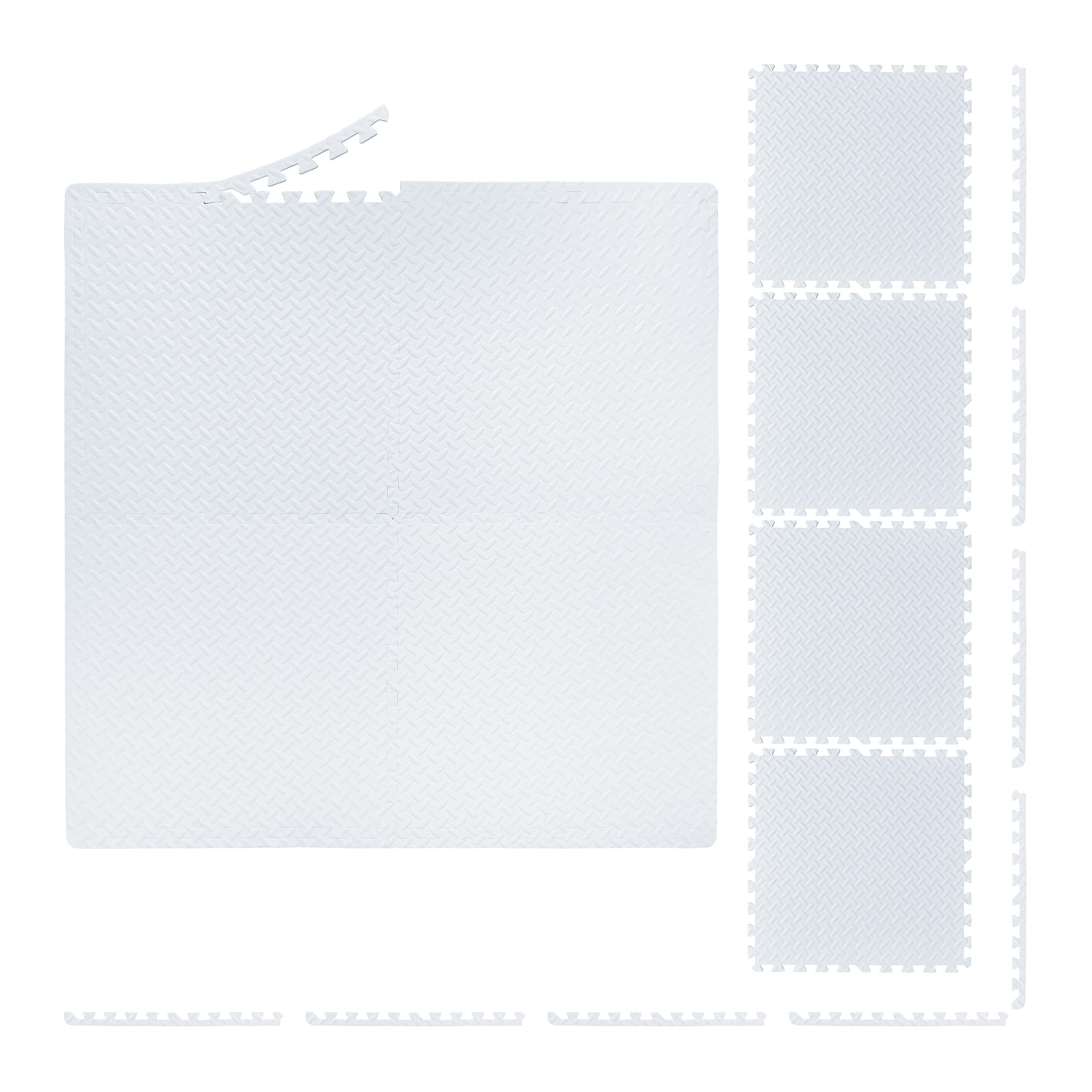 Relaxdays 16x Tappeto da Palestra, per Bambini, Puzzle da Assemblare, 60x60 cm, con Bordi, Fonoassorbente, Gomma Eva, Bianco