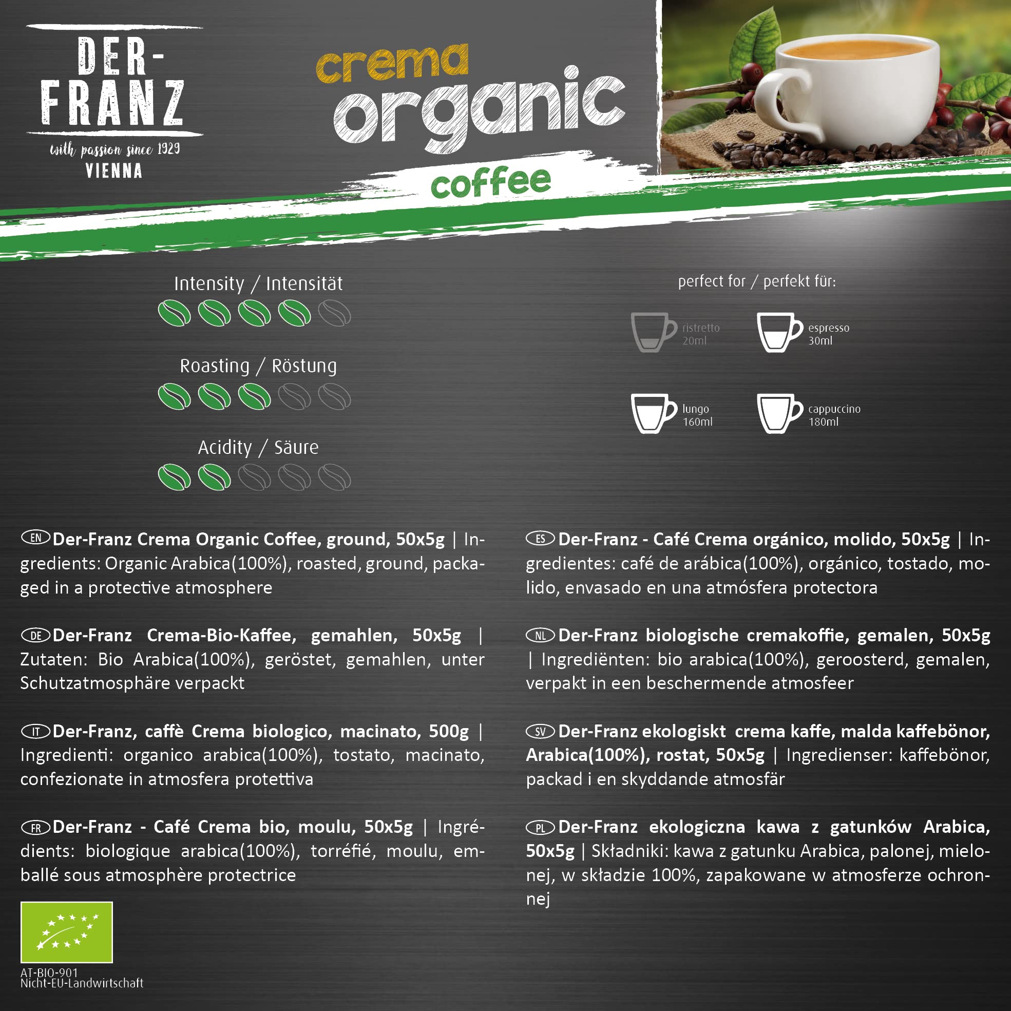 Der-Franz Kawa Mielona, Zestaw 3 x 500 g, (Crema, Melange, Crema Organiczna)