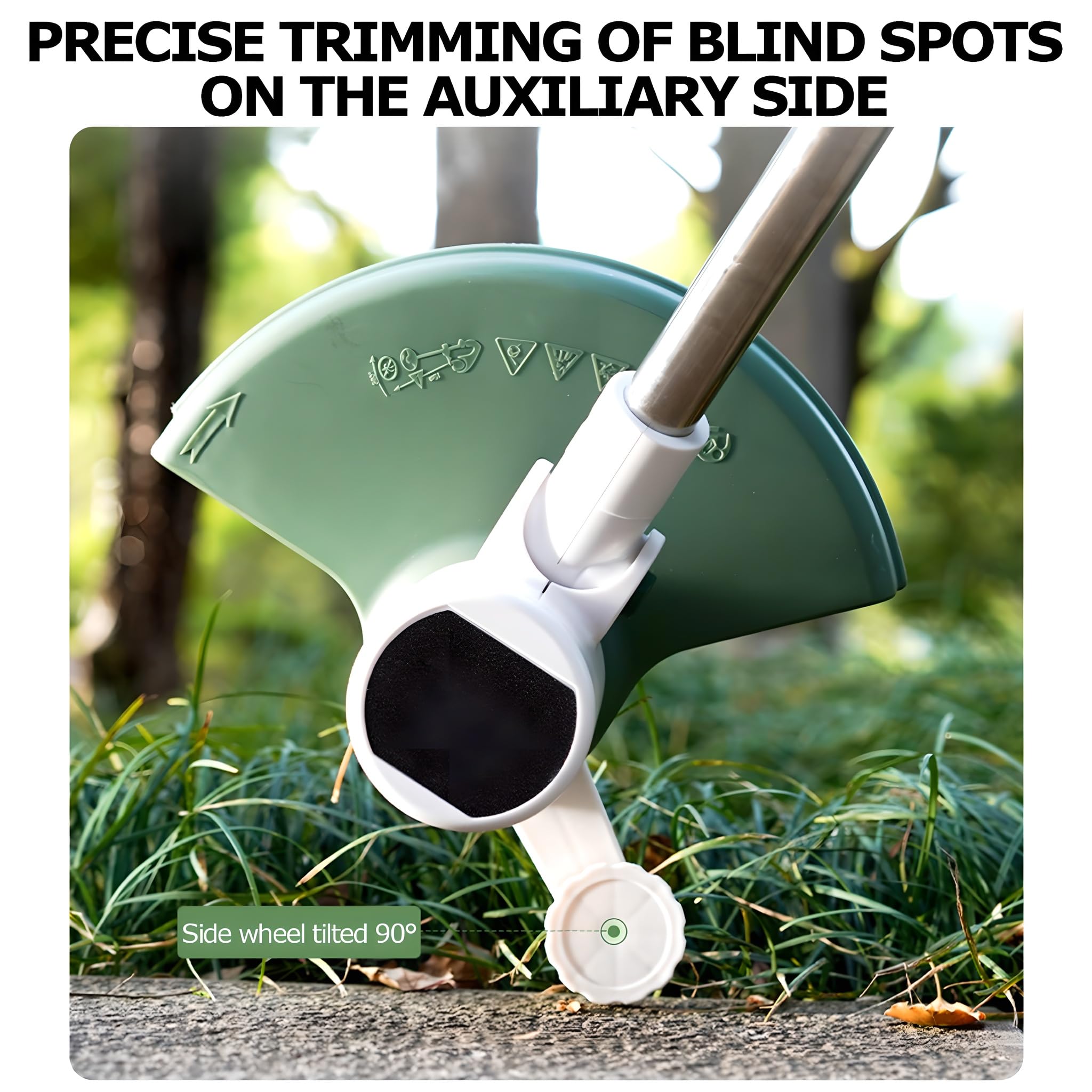 Cortabordes Inalámbrico, Cortabordes Eléctrico para Jardín con Mango Ajustable, Cabezal Reversible de 90°, Protector contra Salpicaduras Más Ancho para Cortar Césped, Ramitas, Brotes, Apto para