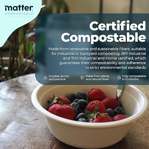 Miniatura 3 de Matter Cuencos de papel compostables certificados de 16 onzas  Cuencos desechables resistentes para aperitivos  Pasta, sopa, cereales y helado