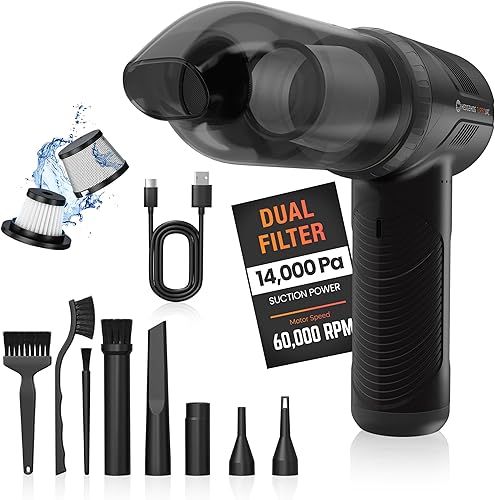 Hedgehog TurboVAC - Aspiradora portátil 3 en 1 para automóvil, soplador y bomba de aire, aspiradora de mano para automóvil con USB C recargable,