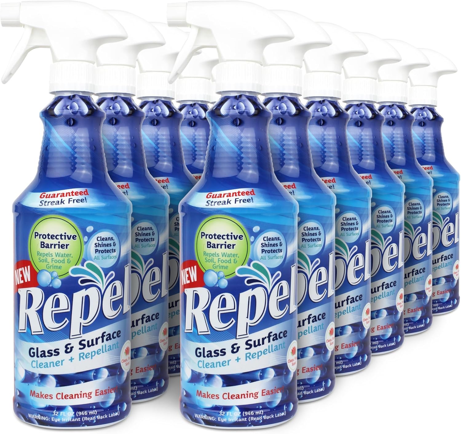 New REPEL Glass and Surface Cleaner with Barrier Technology- 32 fl. oz. – 12 Pack Cleans and repels water and soil- Professional Cleaners by UNELKO Pro