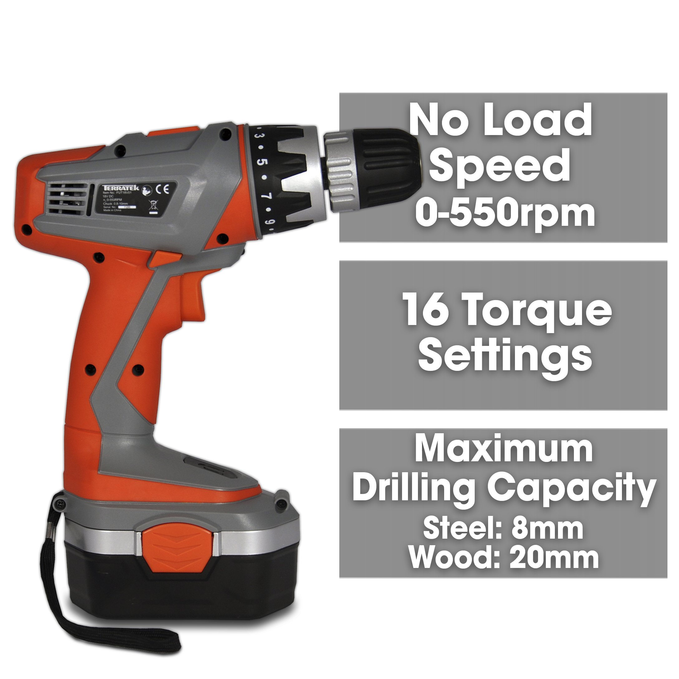 Terratek 18V Cordless Drill Driver, Sensational Electric Screwdriver set complete with 13pc