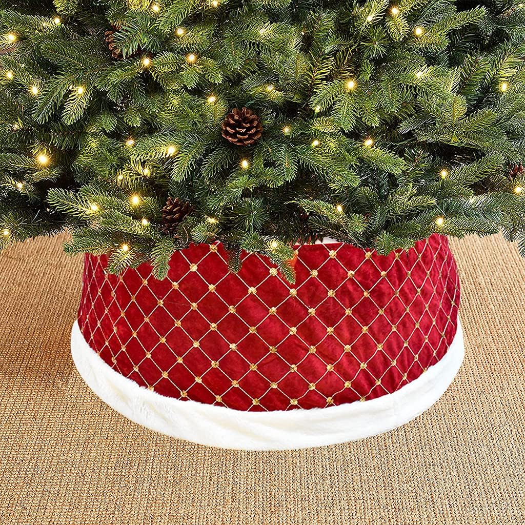 Christmas Tree Skirt, Christmas Tree Collar Embroidery Trees Skirt Base Cover Home New Year Decorations