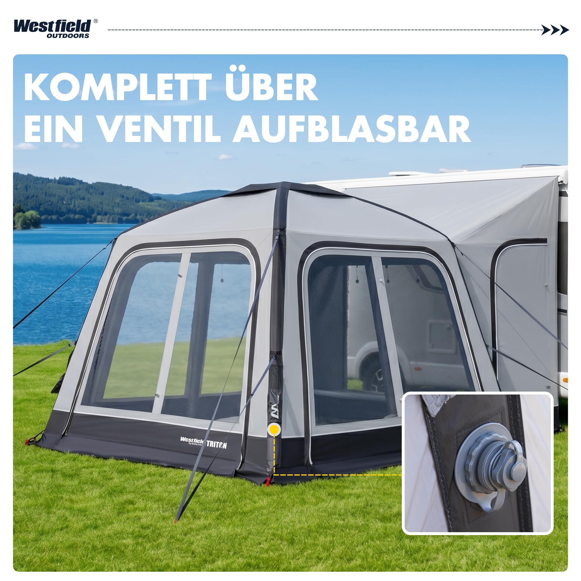 Westfield Outdoors Triton, Aufblasbares Vorzelt, Pavillion-Luftzelt, Busvorzelt Campingzelt mit Drive-Away-Funktion, 3000 mm Wasserdicht, UV- & Windfest