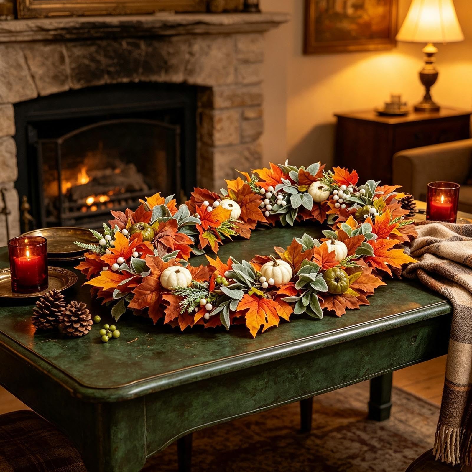 Guirnalda De Otoño Bandera Halloween Artificial 1,5 m con Calabazas | Guirnalda Para Repisa Acción De Gracias para Hogar: Repisa de Chimenea, Escalera, Porche, Pared, Ventana,