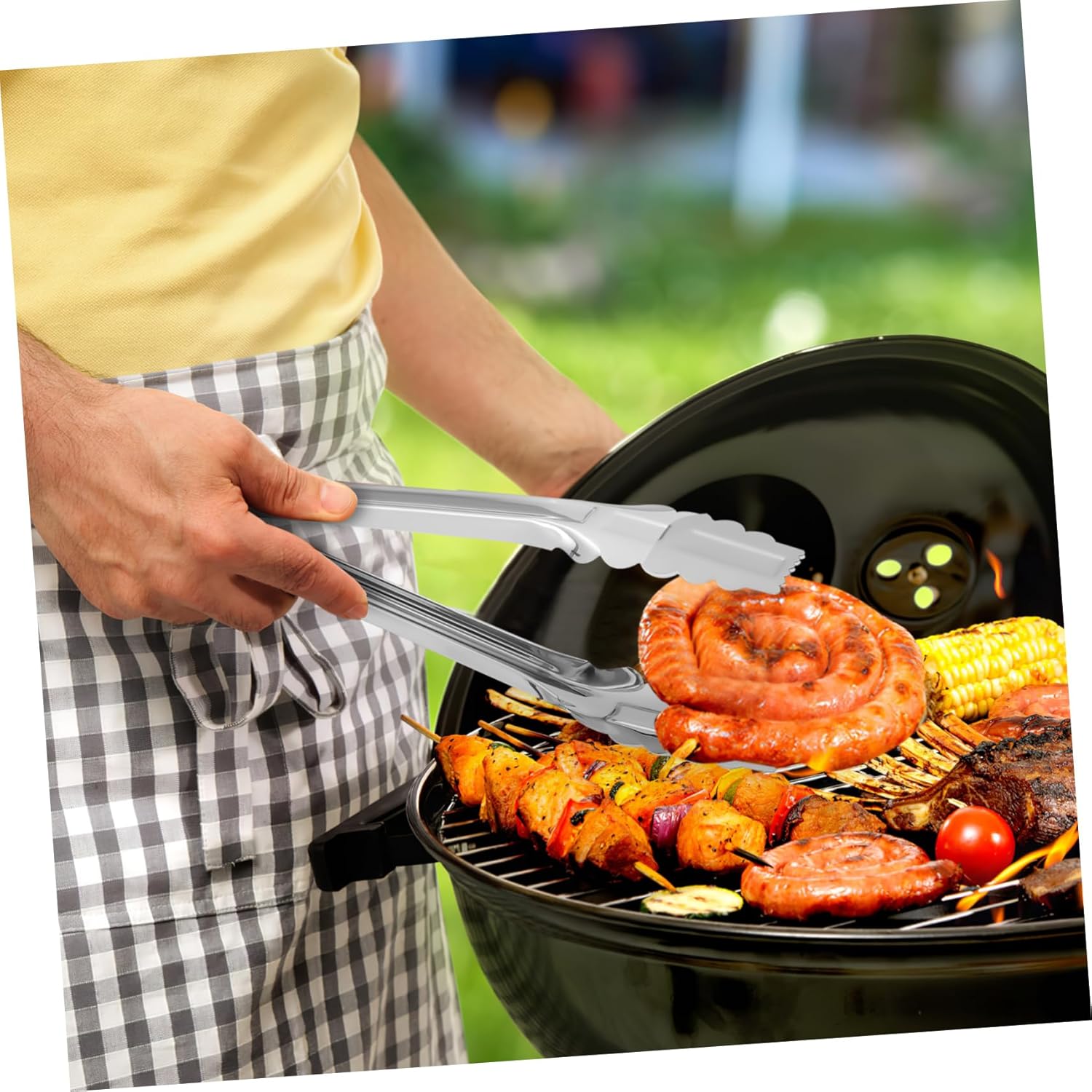 Amosfun 1Set Stainless Steel Grilling Tray with Food Tong Perforated Bbq Grill Serving Platter for Outdoor Cooking Easy to Clean for Even Cooking and Flavor Enhancement