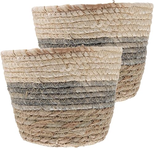 DOITOOL 2 cestas de flores tejidas para decoración de interiores, cestas ligeras de césped natural para flores y plantas, decoración rústica moderna