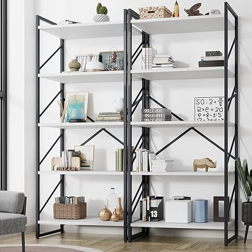 Shintenchi 2-Tier Bookshelf: Tall Industrial Bookcase for Living Room/Home/Office, Modern Book Holder with Storage Rack Shelves - White