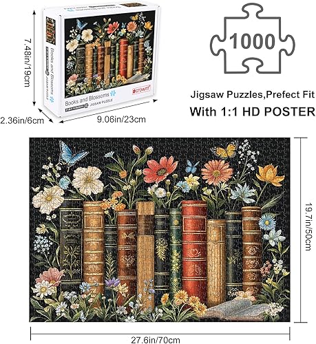 Miniatura 3 de crowm Rompecabezas de 1000 piezas para adultos, rompecabezas de libros, páginas de flores silvestres para amantes de los libros y las flores,