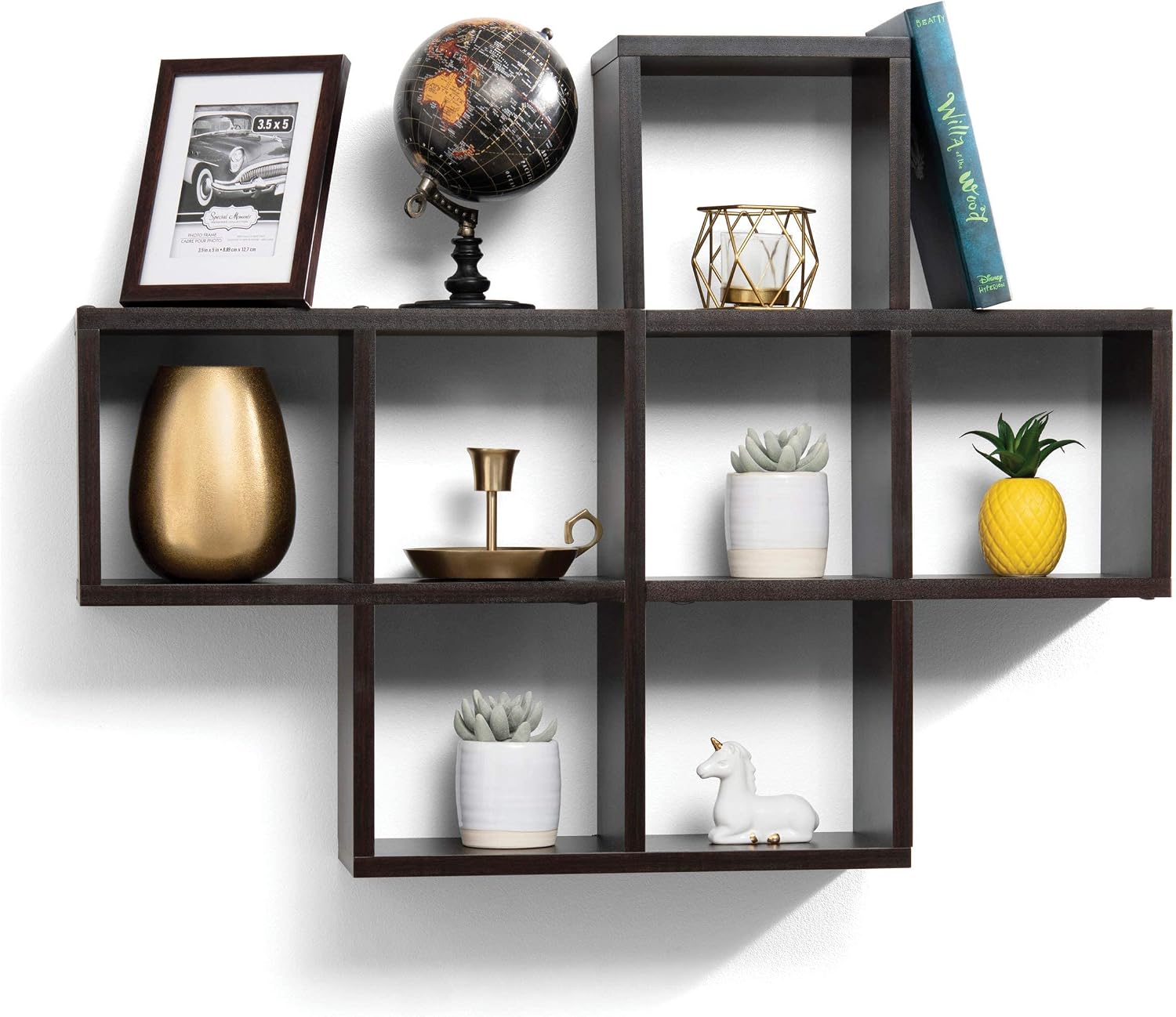 floating shelves with 7 square Cube wall shelves - wall cube Espresso Finish wall mounted shelves - Decorative Contemporary modern floating wall shelves - floating wood shelves Bedroom or Living Room