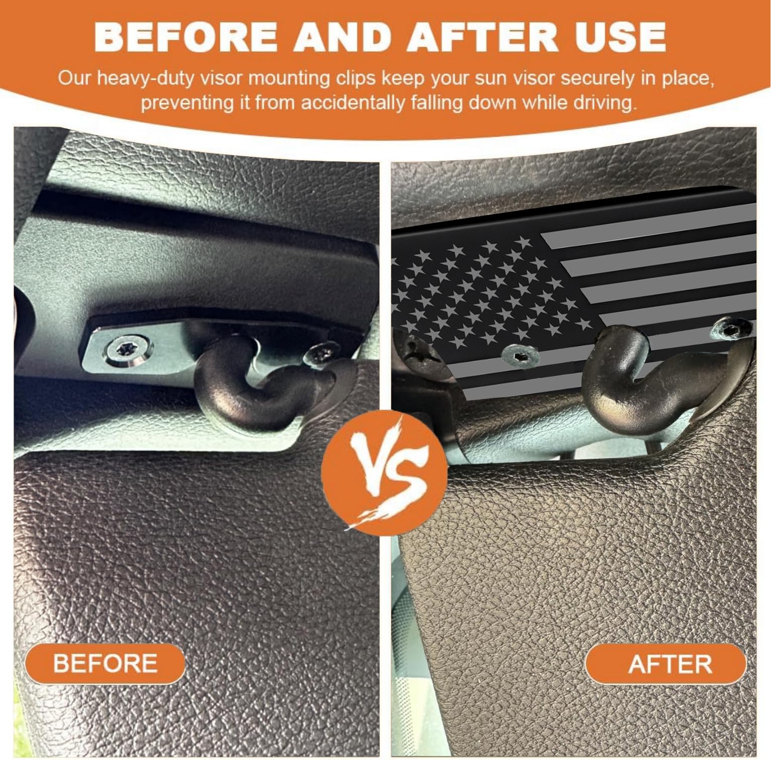Visor Repair Kit, HHLOU Aluminum Alloy American Flag Sun Visor Clips Compatible with Jeep Wrangler JK 2018,JL 2018-2023,2020-2023Gladiator Accessories,Quick and Easy Repair Loose Visor(Grey)