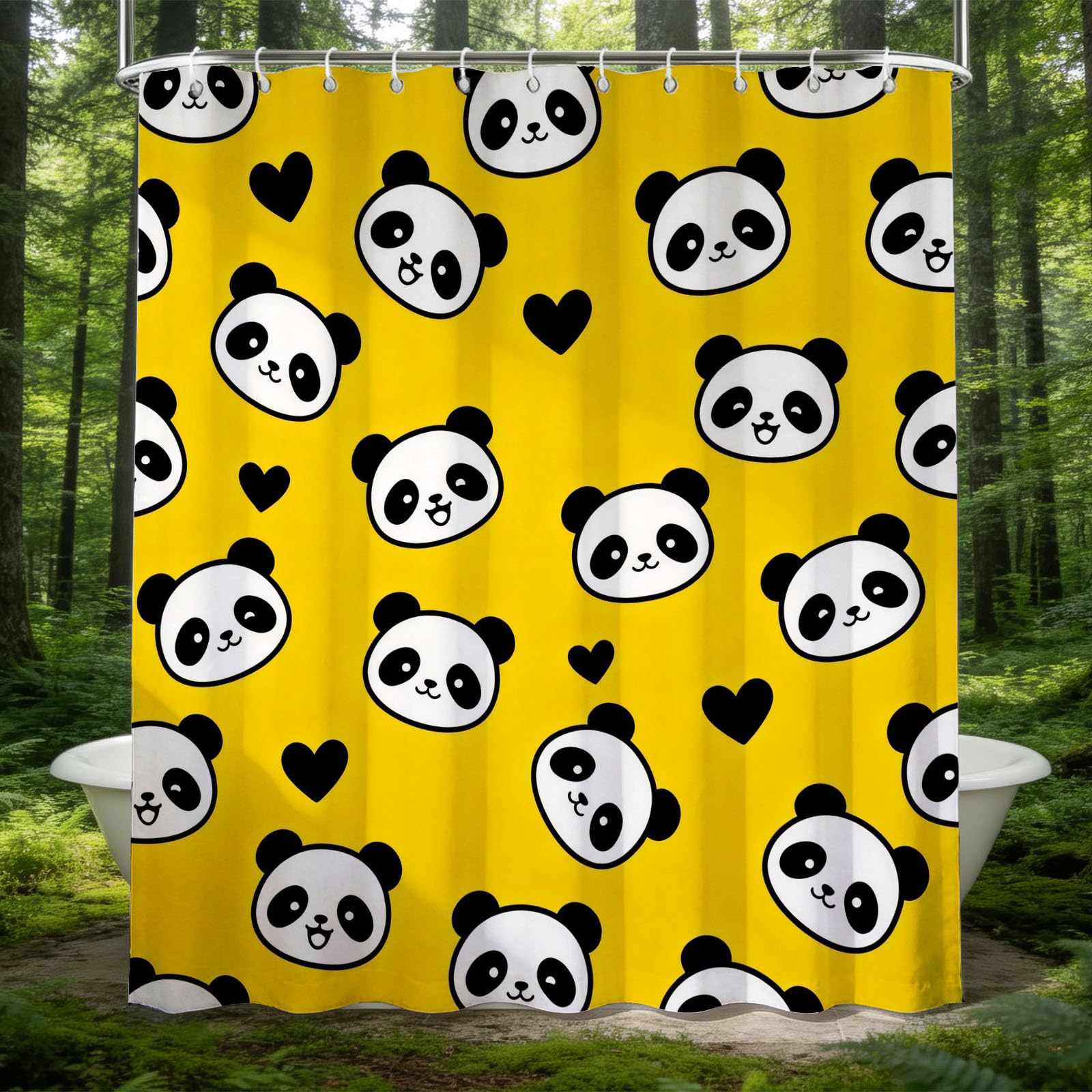 Hongduo 3D Panda Shower Curtain for Stalls Bathtubs Love Heart Bathroom Decor Shower Curtain Set Polyester Fabric Waterproof 120x180cm/48X71 Inch with Hooks