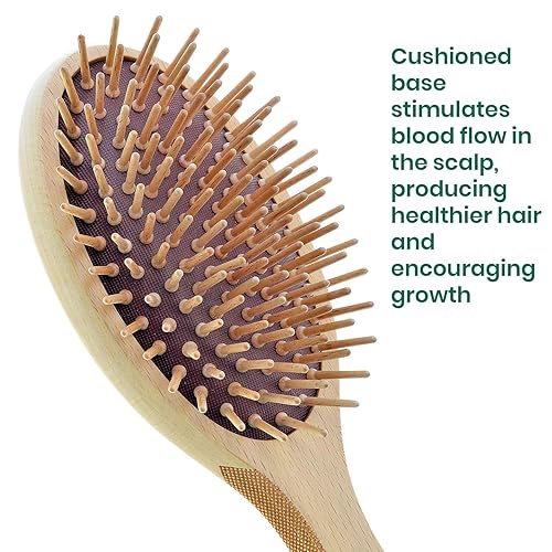 Miniatura 4 de Giorgio - Cepillo de cerdas de madera ecológico para cabello grueso o largo - Cepillo para desenredar grande y cepillo de crecimiento del cabello