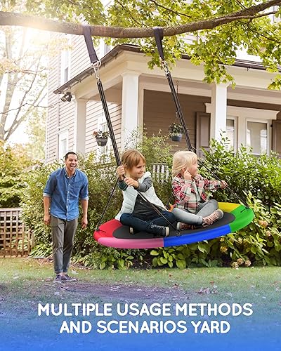 Miniatura 6 de Columpio de árbol de platillo de 43 pulgadas para niños y adultos, capacidad de peso de 700 libras, columpio impermeable con correas ajustables para