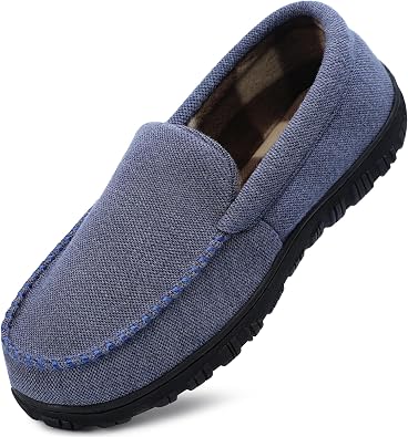 MIXIN Mens Slippers Cozy Moccasin House Slippers Anti-Skid Slip On Indoor Outdoor with Comfy Memory Foam