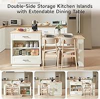 Vista 5 de ONBRILL Islas de cocina de 76 pulgadas con mesa de comedor extensible, mesa de isla de 2-6 para cocina, mesa de cocina móvil con almacenamiento