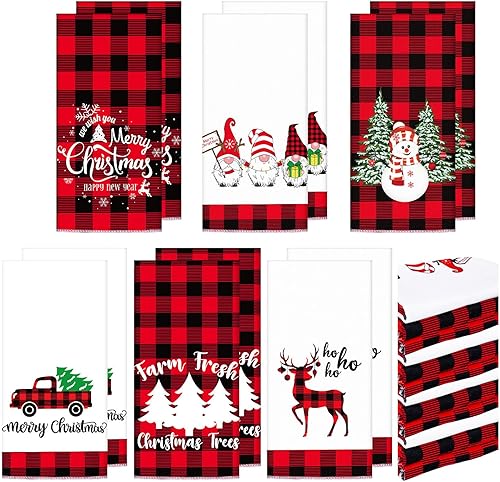 Hosuly 12 paños de cocina de Navidad a granel para baño, cocina, toallas de mano a cuadros rojos y negros, paños de cocina para invitados, paños de