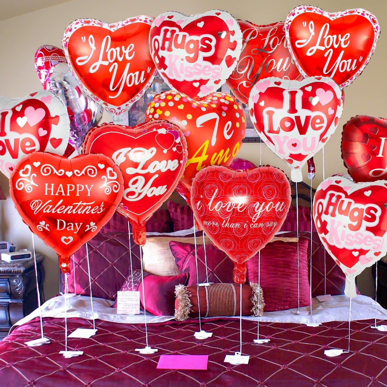 36 Pieces Heart Balloons, Happy Red Valentines Day Balloons, I Love You Foil Mylar Balloon for Special Night Party Decorations - Image 4