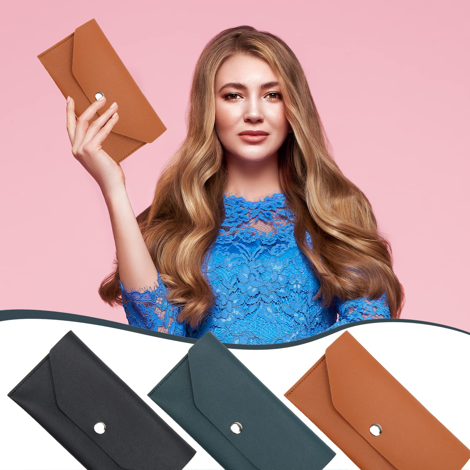 3-Pack PU Leather Cash Envelopes – Budget Wallet Pouch For Money, Cards & Receipts (Blue, Brown, Red)
