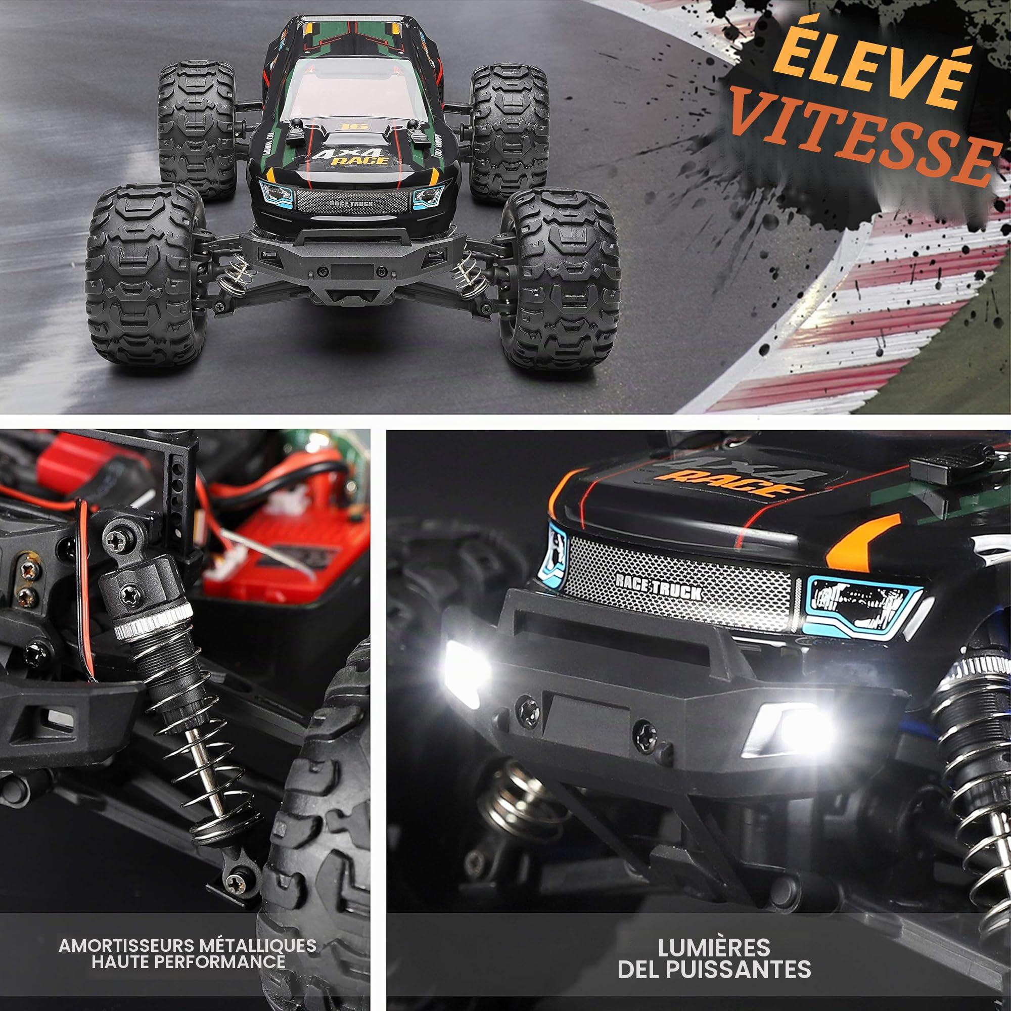 HAIBOXING Voiture Télécommandée 1:16 RC Car Monster Truck, étanche RTR Tout-Terrain Voiture RC 36 km/h, à Grande Vitesse à Distance Les Jouets Téléguidés
