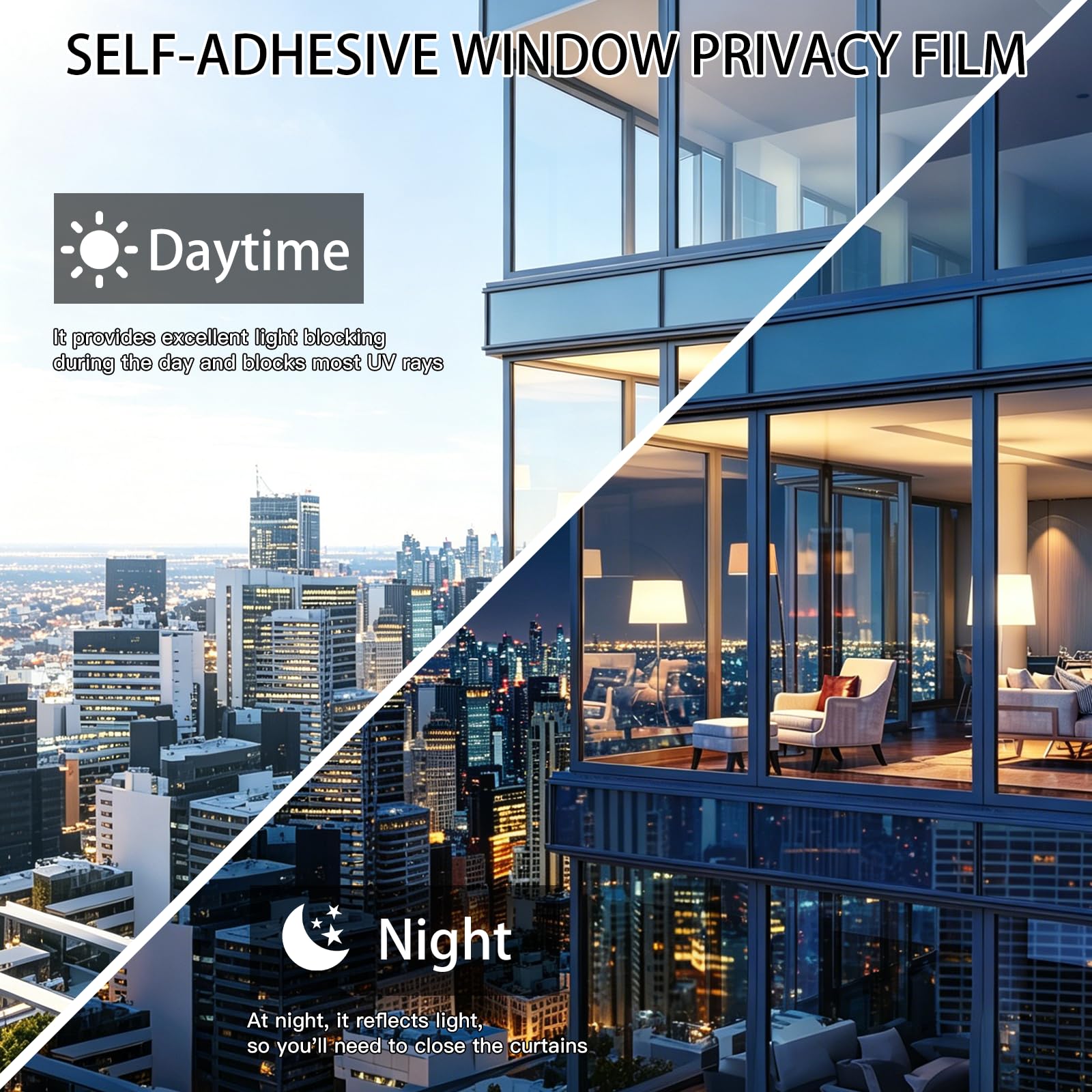 Lámina protectora para espejo de ventana, protección contra el calor sin residuos, autoadhesiva, protección solar para interior de ventana, protección UV, lámina reflectante para ventana (plata