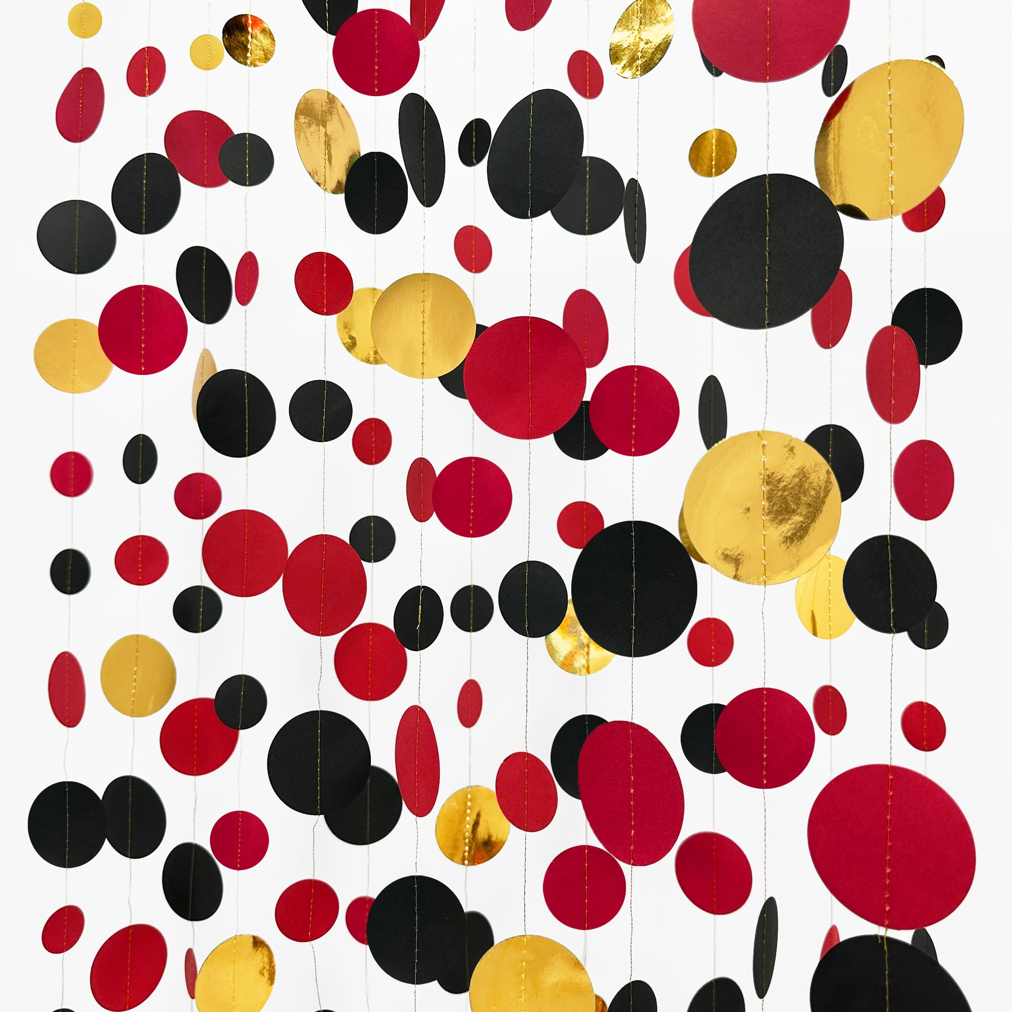 Photo 1 of *** CHECK PHOTOS NOT THE SAME**** Gold Black Red Party Decorations Circle Dots Streamer Hanging Paper Polka Dots Garland for Graduation Birthday Wedding Anniversary Baby Shower Holiday Pirate Poker Casino Las Vegas Party Supplies