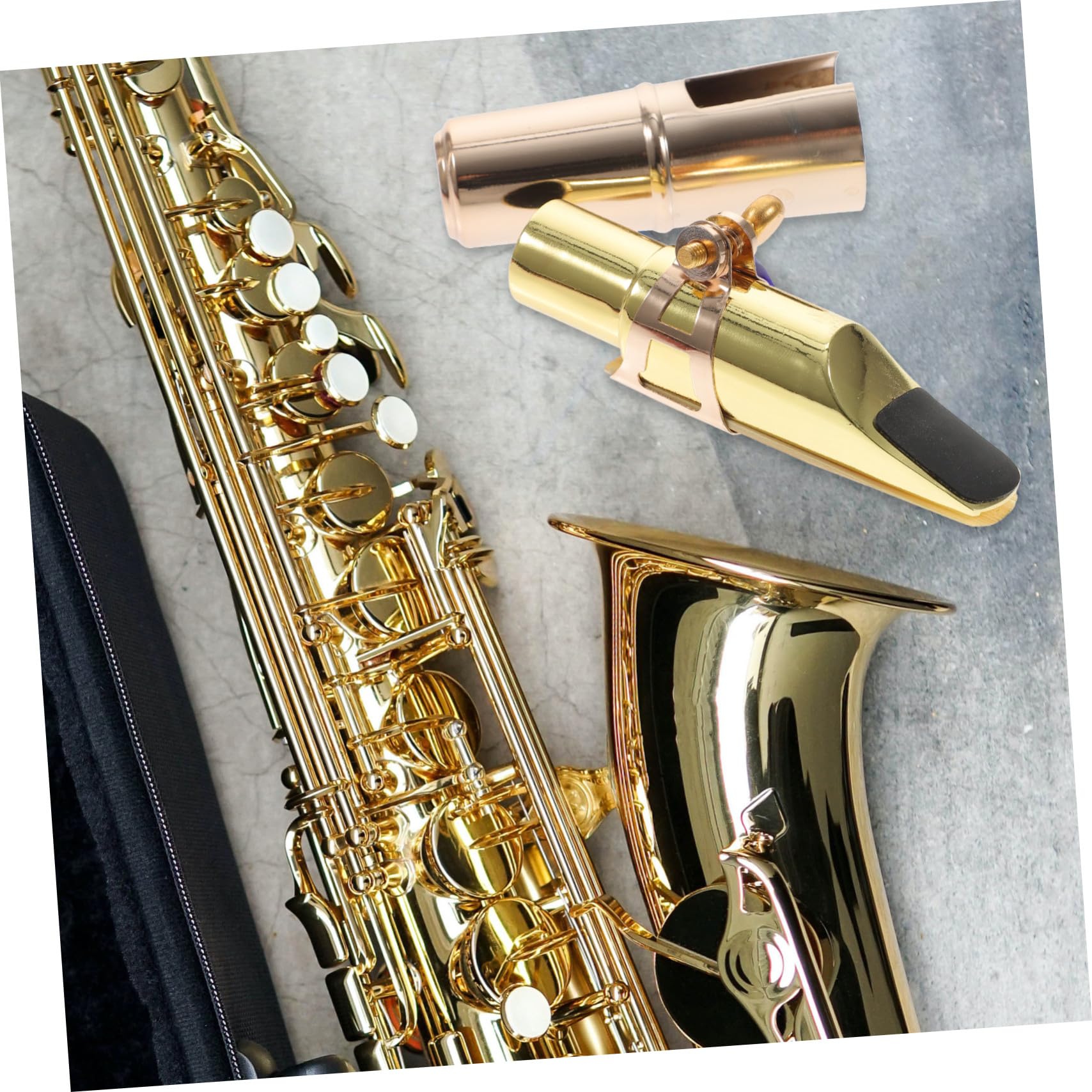 Bocchino Sax Contralto Metallico Oro con Cappuccio | Fibbia per Ancia, Design Semplice e Creativo, Metallo e Legno, Forte e Resistente All’usura