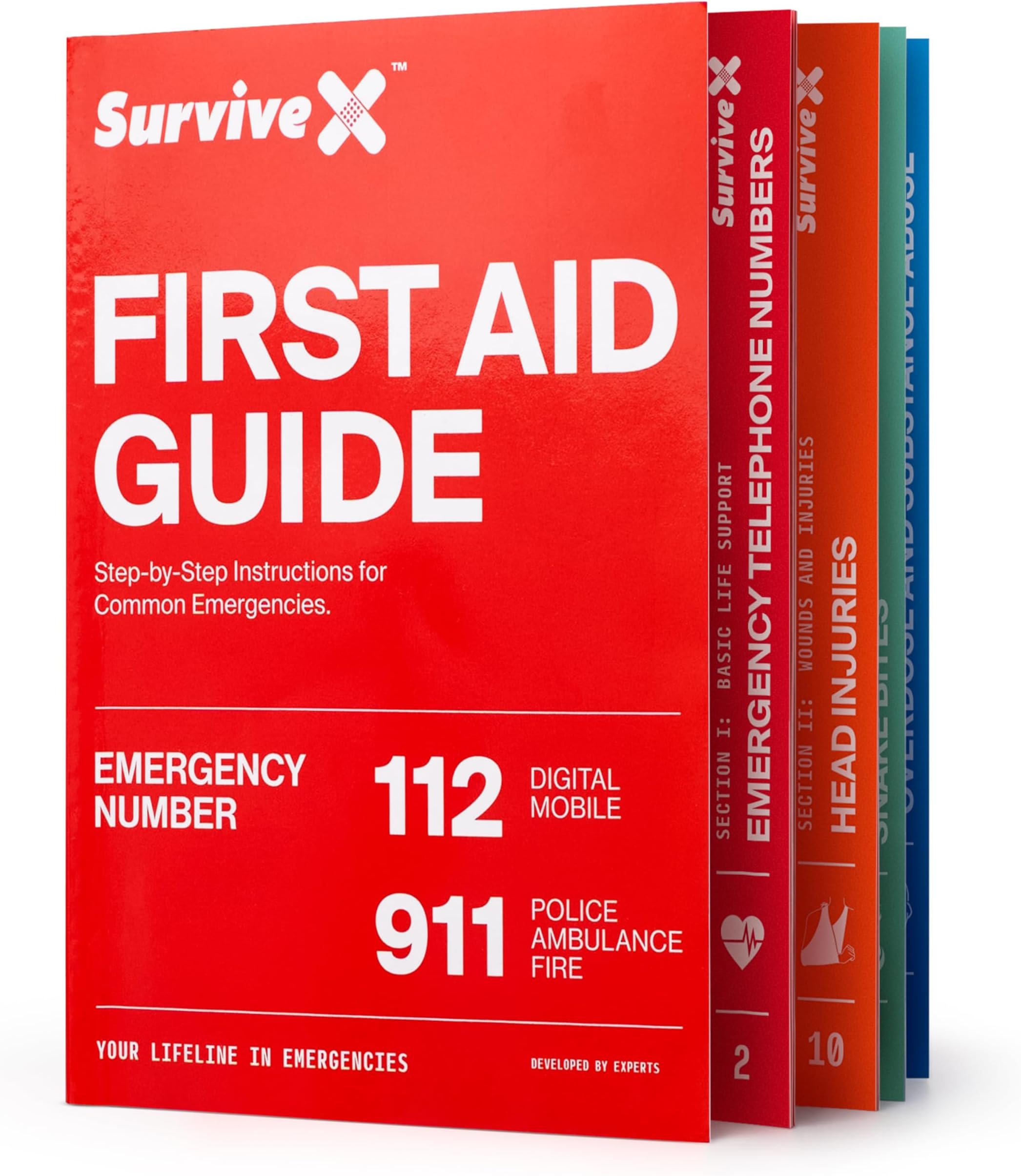 SurviveX First Aid Guide Booklet, Step-by-Step Instructions for Common Emergencies
