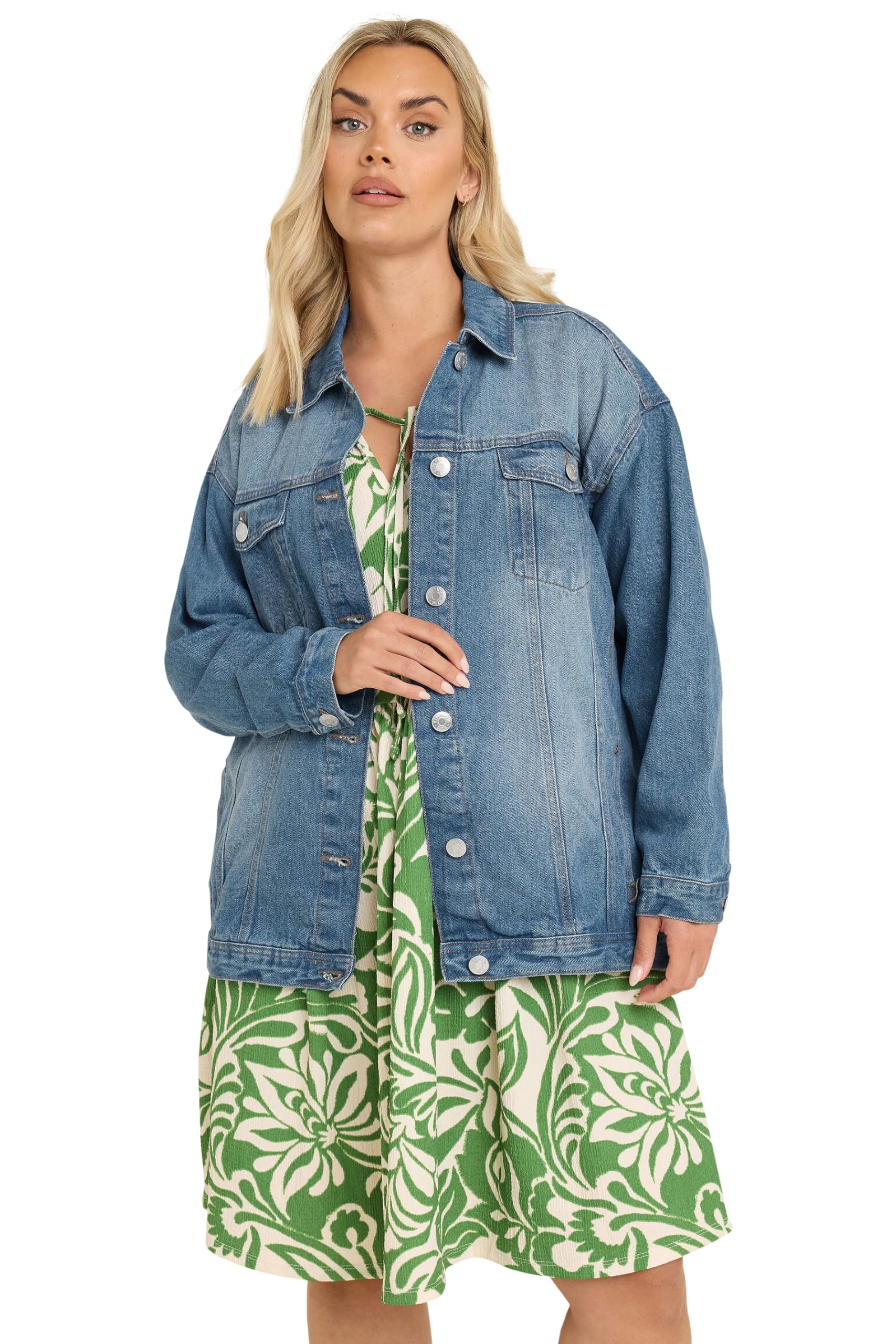 Yours Women's Mid Blue Curve Blue Washed Oversized Denim Jacket - Plus Size Curve