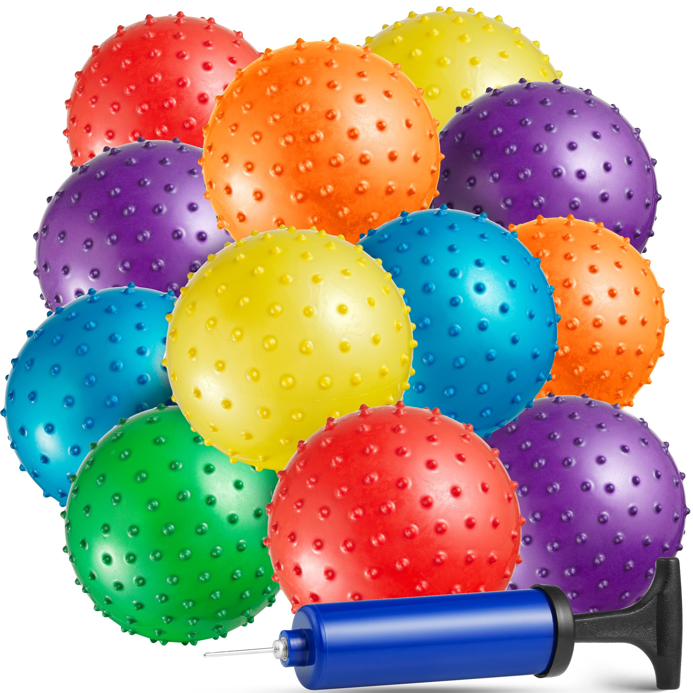Bedwina Mini Knobby Balls - Bulk 5 Inch Sensory Balls and Spiky Massage Stress Balls with Pump, Fun Bouncy Ball Party Favors
