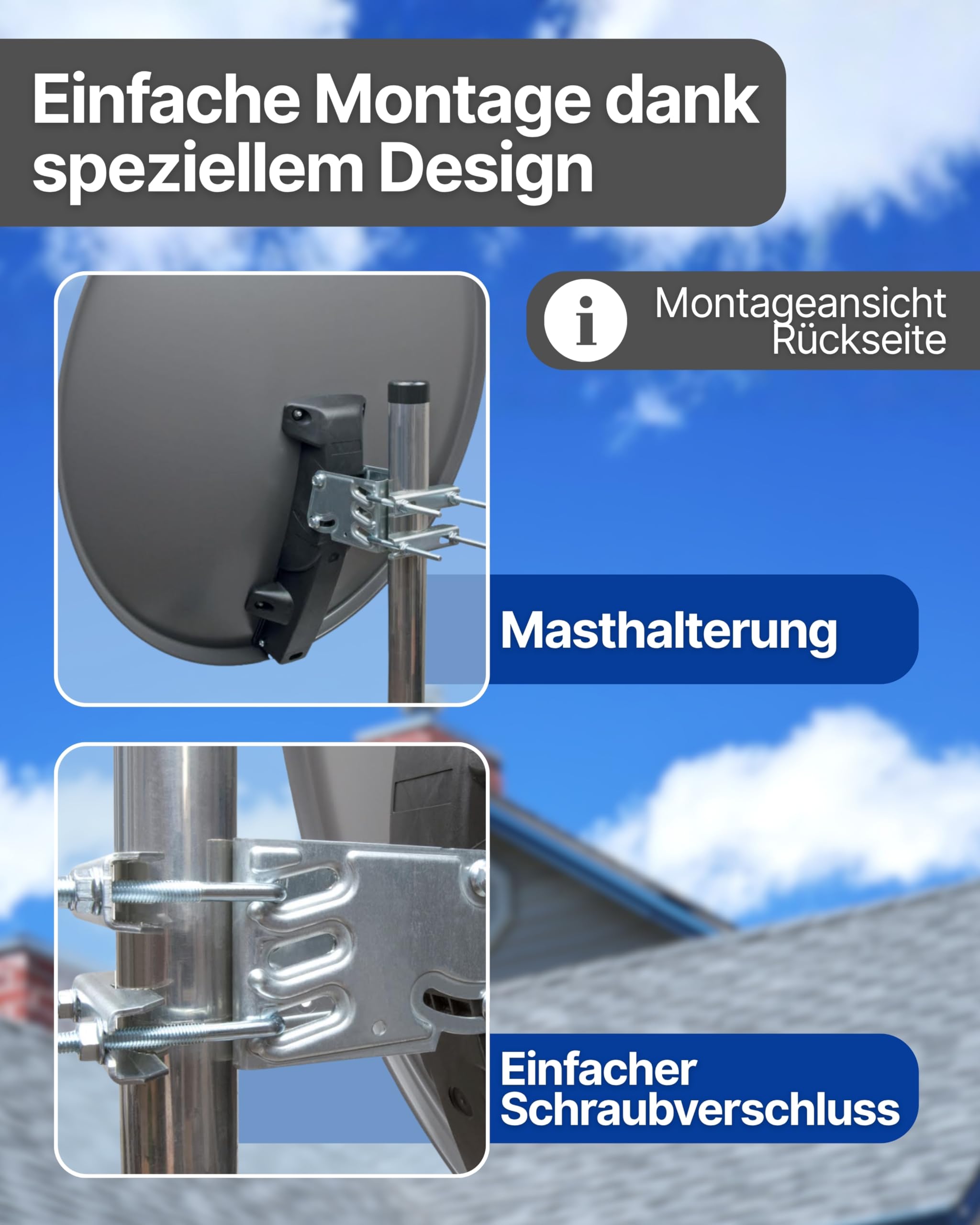 Schwaiger Satellitenschüssel Komplettset I Ø 80 cm Stahl Offset Antenne in Hellgrau I Inkl. Twin LNB 2-Fach & HD SAT-Receiver mit Fernbedienung I Digital HD Empfang I Integrierte Kabelführung