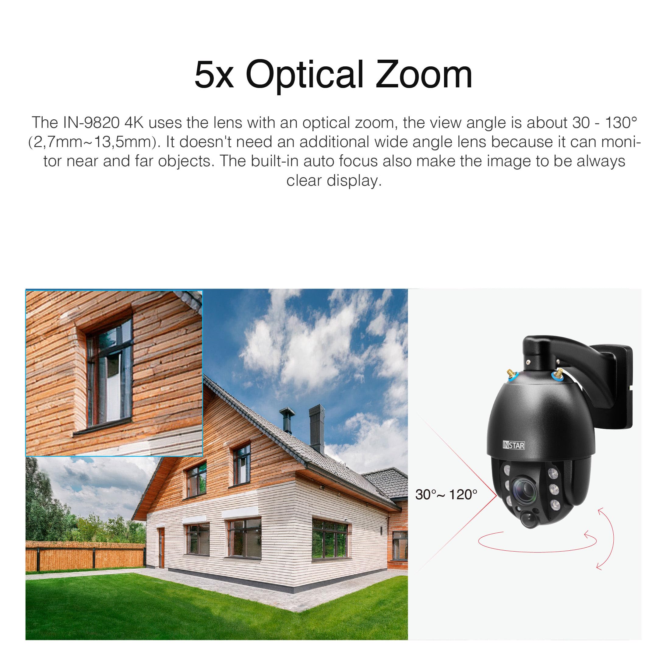 INSTAR IN-9820 4K Überwachungskamera Außen schwarz, LAN/WLAN/PoE, PTZ 5X Zoom, AI-Erkennung, HomeKit Secure Video, 2-Wege-Audio, Nachtsicht, PIR, MQTT, WPA3, NDAA/TAA