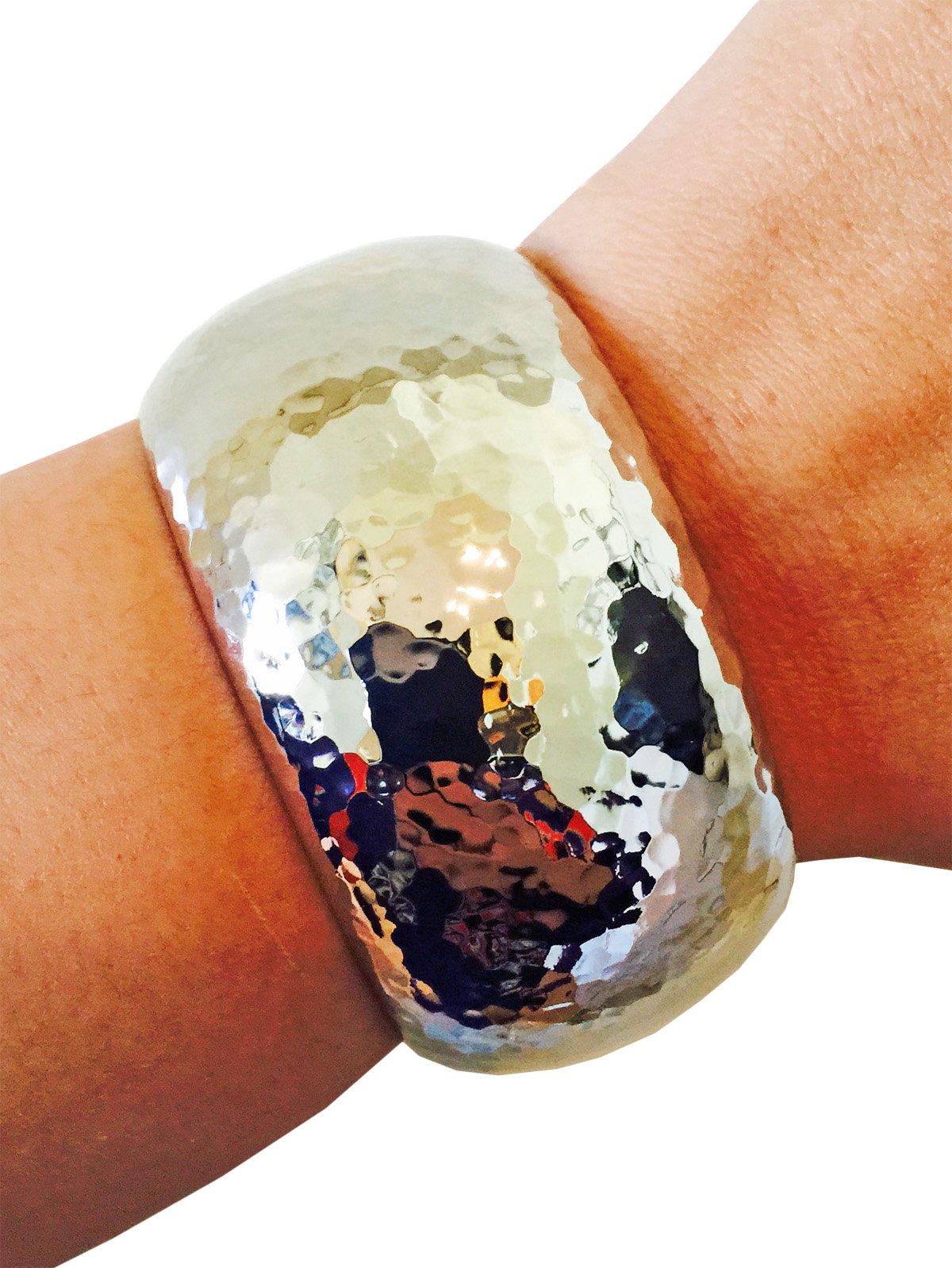 FUNKtional Wearables Activity Tracker Bracelet - The BRIANNA Shiny Hammered Metal Hinge Bangle Bracelet, Silver